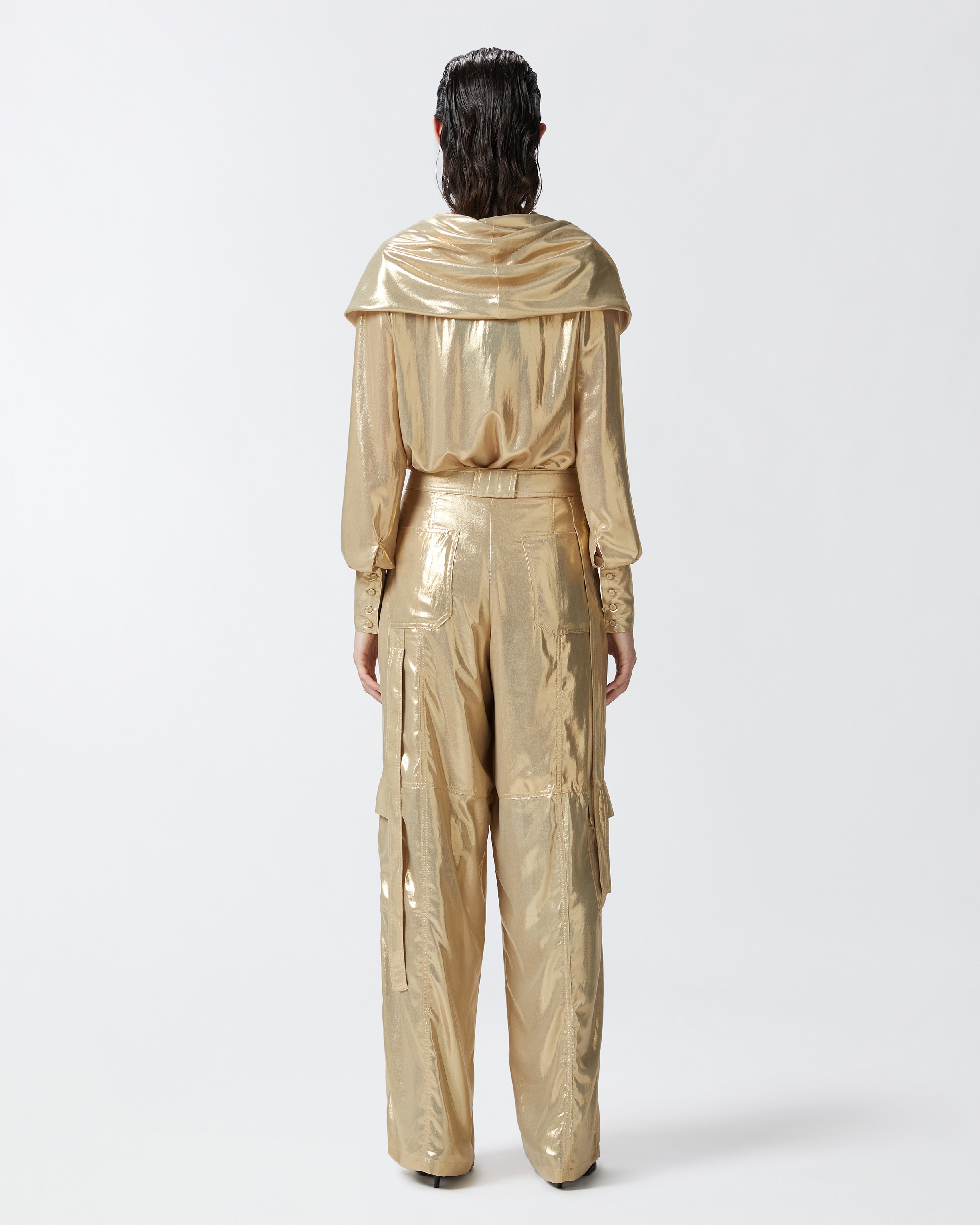 WIDE-LEG GOLDEN CARGO TROUSERS - 4