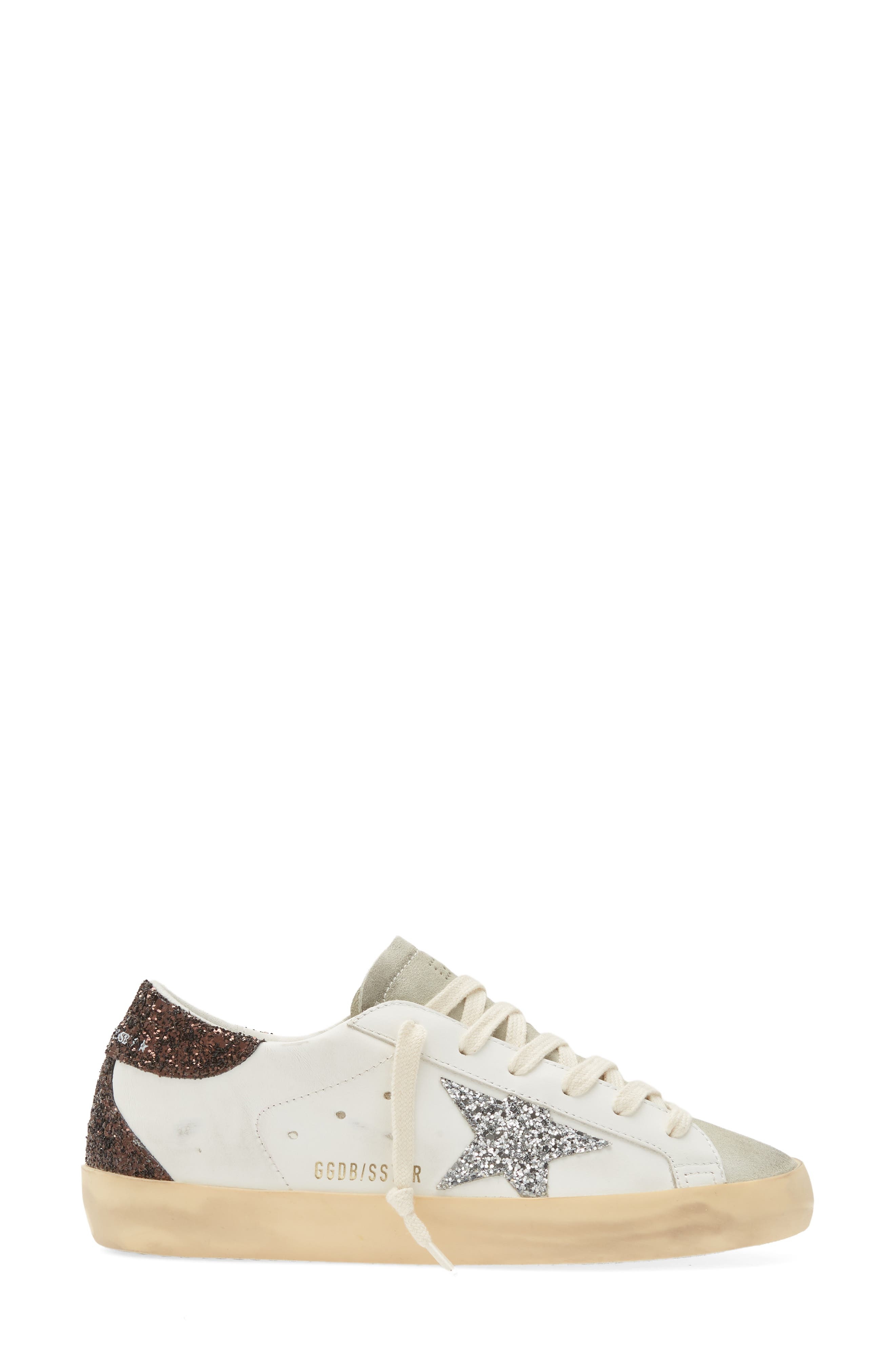 Golden Goose Super-Star Glitter Detail Low Top Sneaker in White/Ice/Silver/Brown at Nordstrom - 3