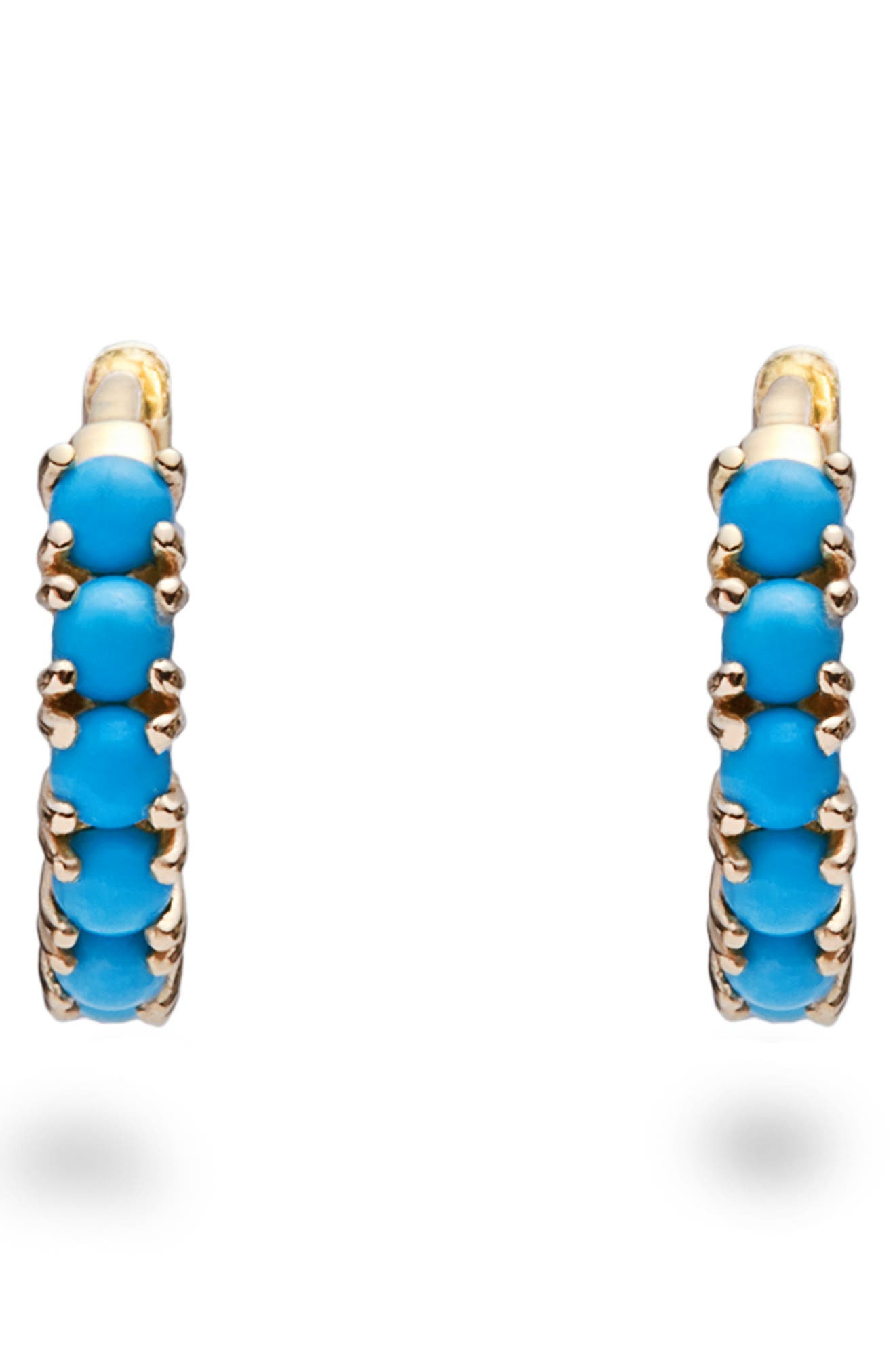 STONE AND STRAND Turquoise Huggie Hoop Earrings in 14K Yellow Gold Turquoise at Nordstrom - 1