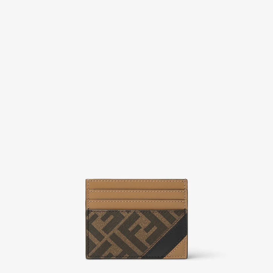 Card holder with six slots and flat central pocket. Made of textured fabric with FF motif in brown a - 1