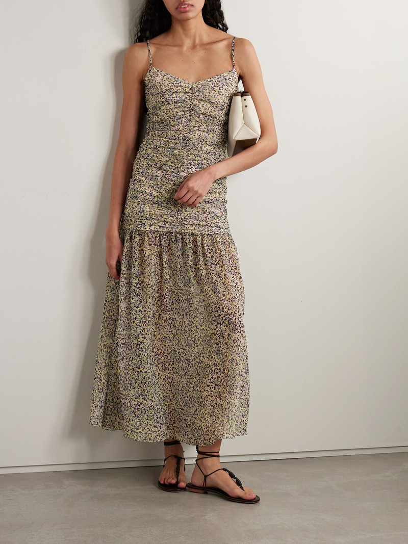 KIKA VARGAS Pamela ruched floral-print chiffon maxi dress Purple outlook
