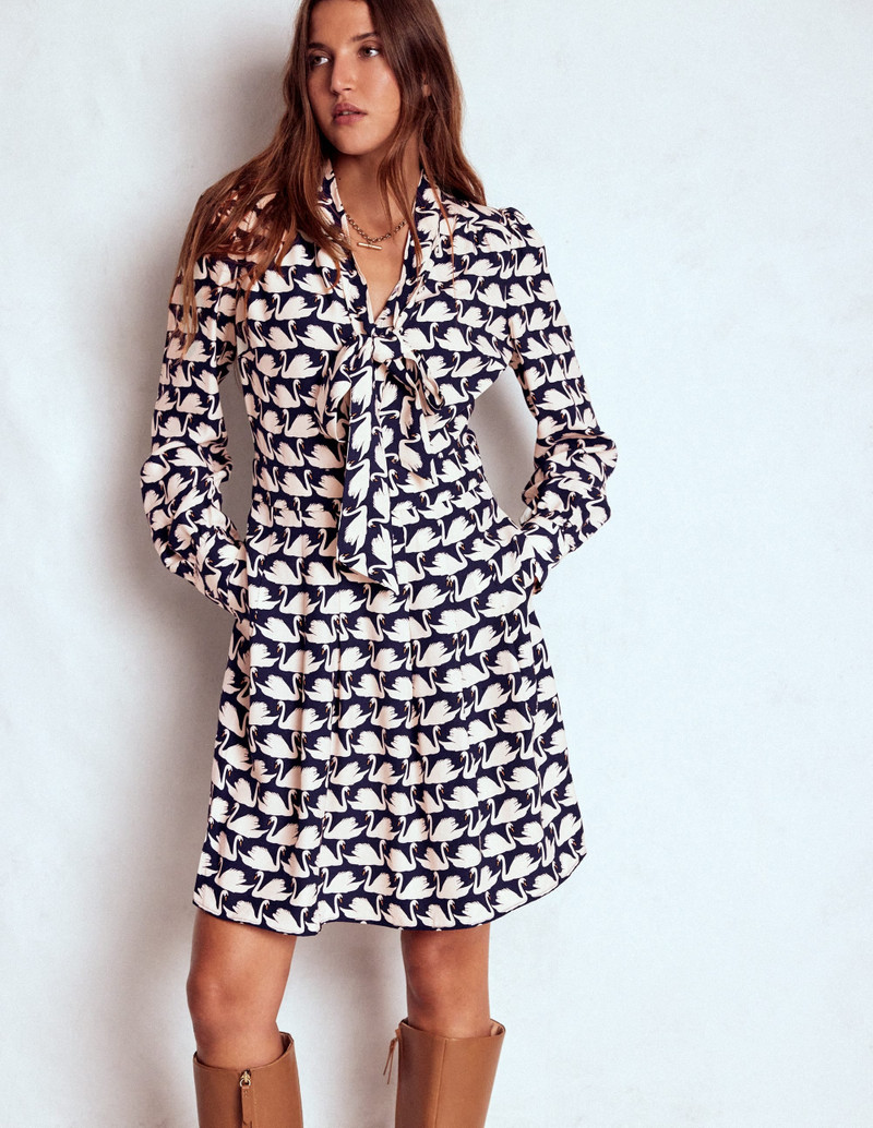 Tie Neck Short Dress-French Navy, Geo Swan 6