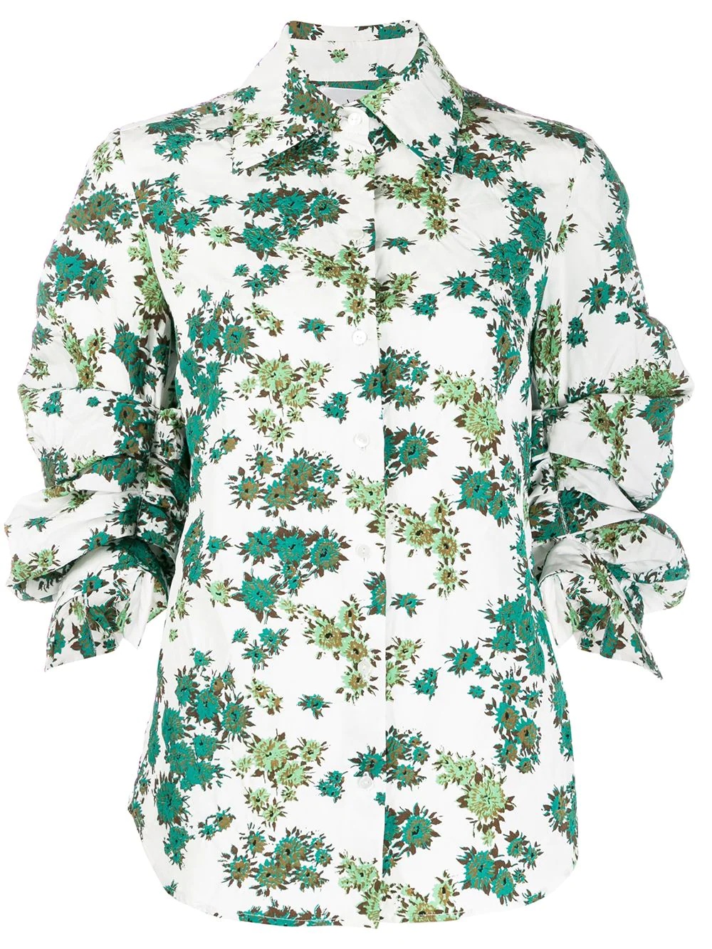 floral print gathered sleeve shirt - 1