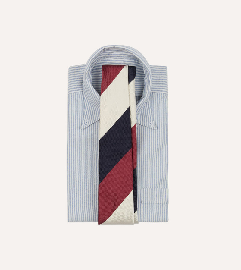 Drake's Pink, Ecru and Navy Block Stripe Repp Silk Tipped Tie outlook