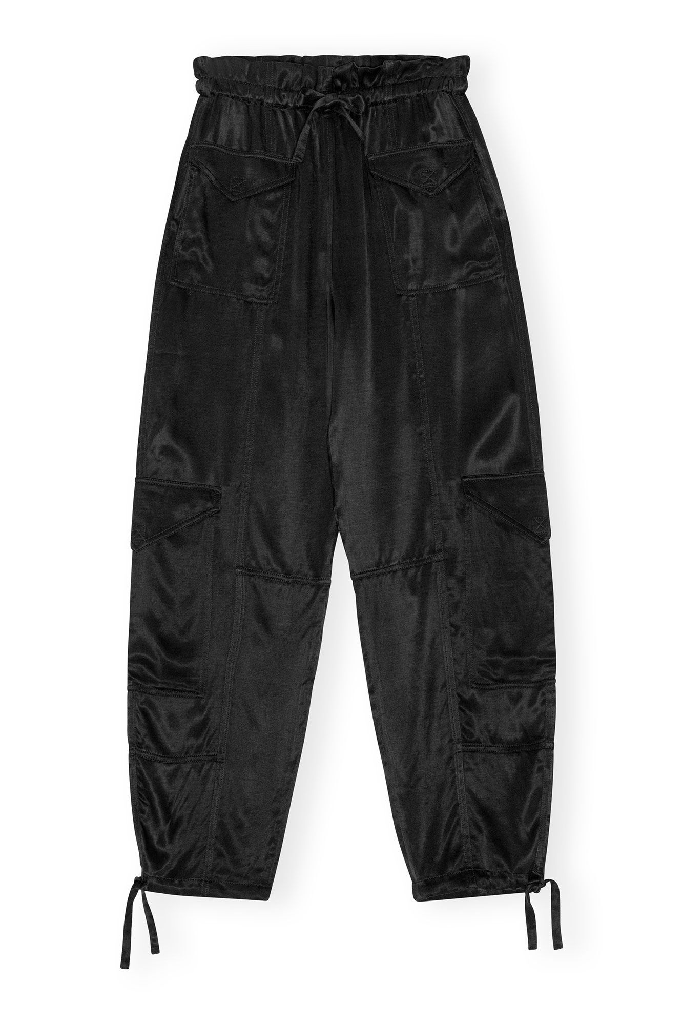 BLACK WASHED SATIN POCKET PANTS - 6