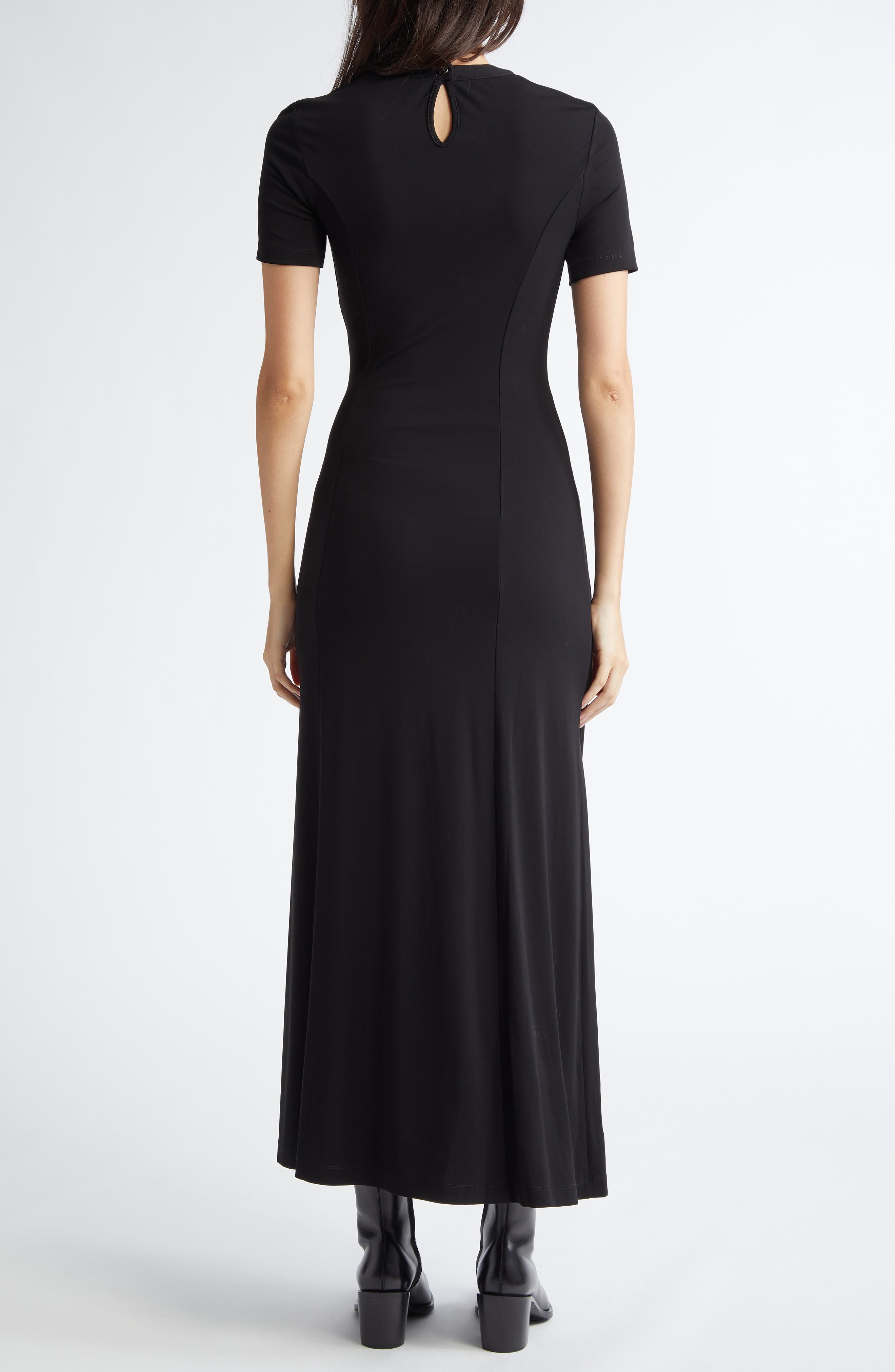 Rabanne Drapé Pression Short Sleeve Maxi Dress in Black at Nordstrom - 2