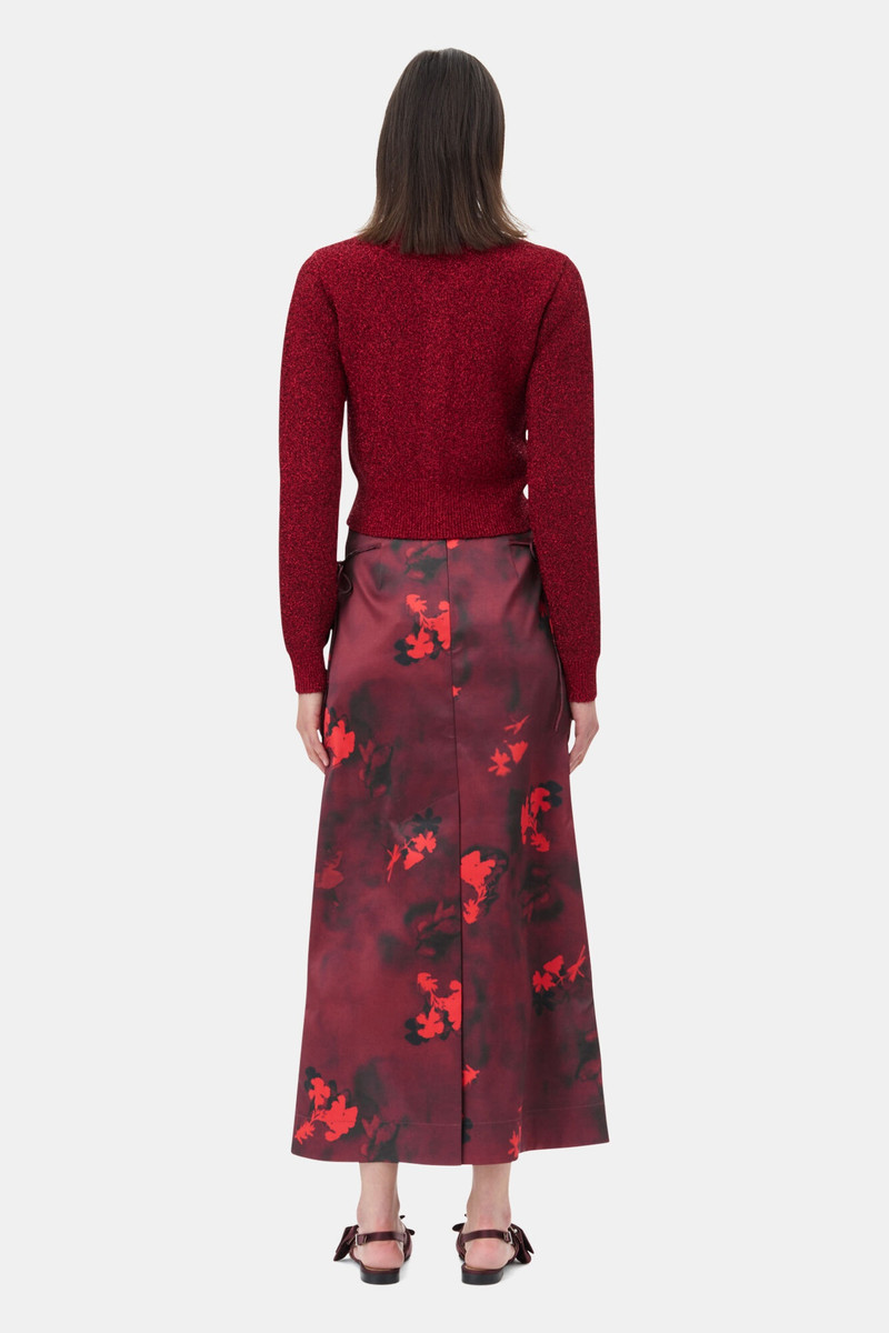 RED PRINTED SATIN MAXI SKIRT 5