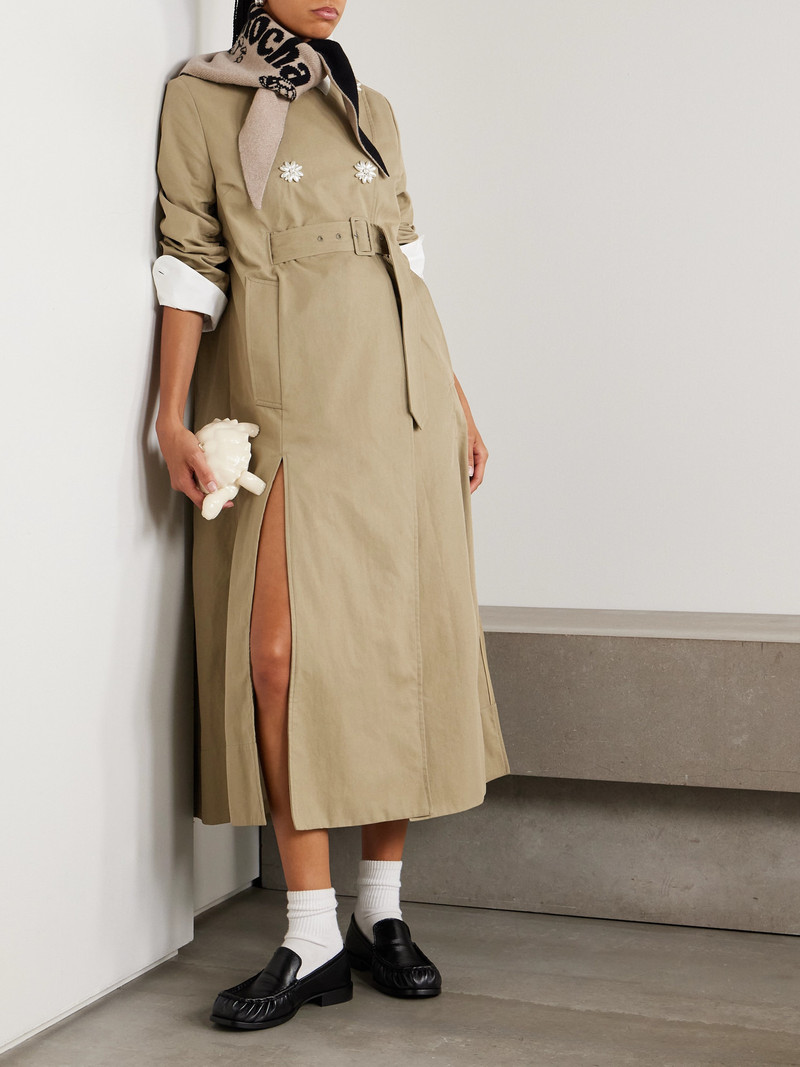 Simone Rocha Belted Double-breasted Embellished Cotton-blend Canvas Trench Coat outlook