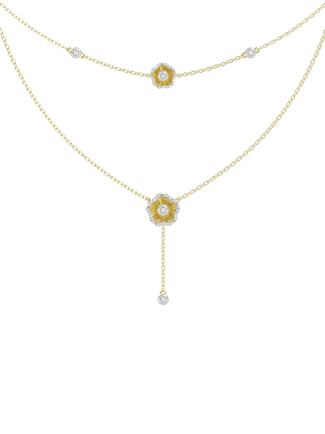 HALO FLOWER YELLOW GOLD NECKLACE - 2