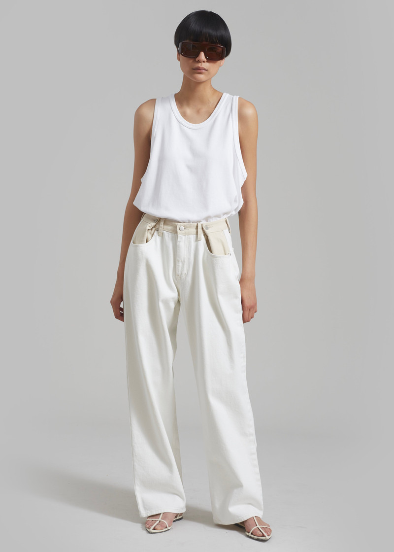 Hayla Contrast Denim Pants - Off White/Beige 1