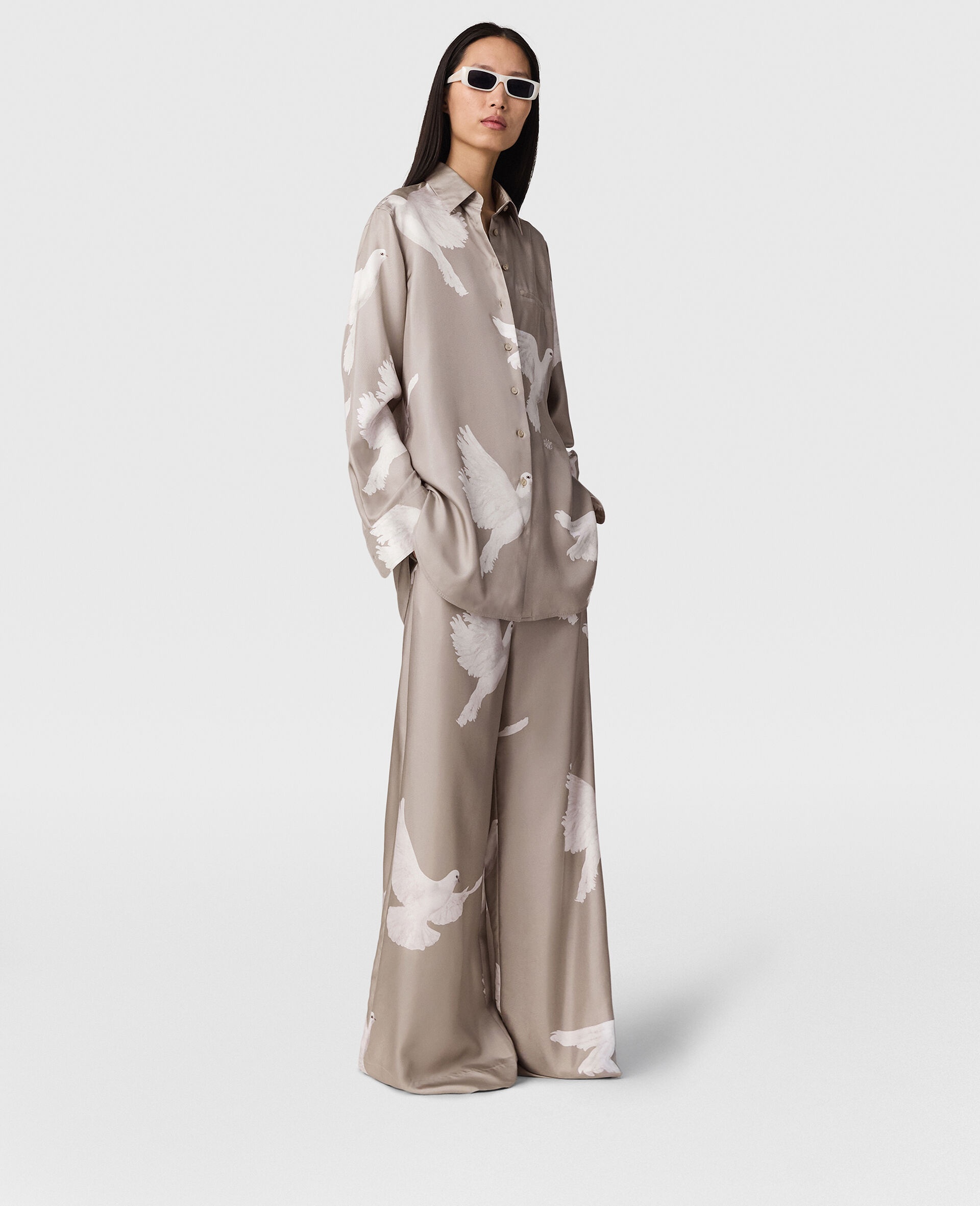 Oversized Drawstring Dove Print Pants - 3
