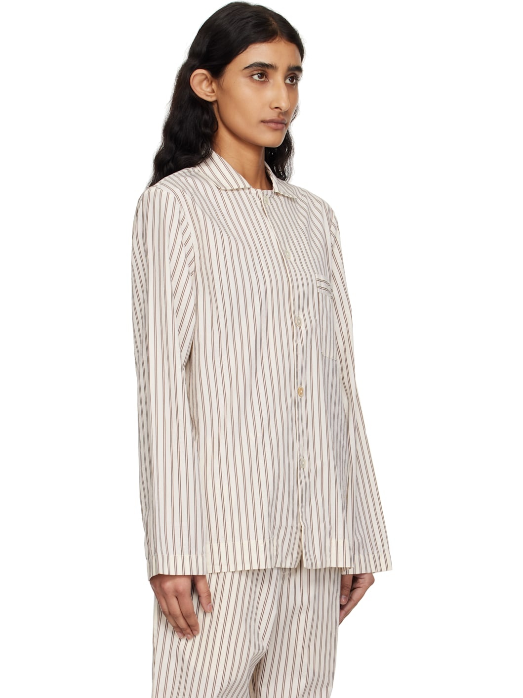 Brown & Off-White Poplin Long-Sleeved Pyjama Shirt - 2