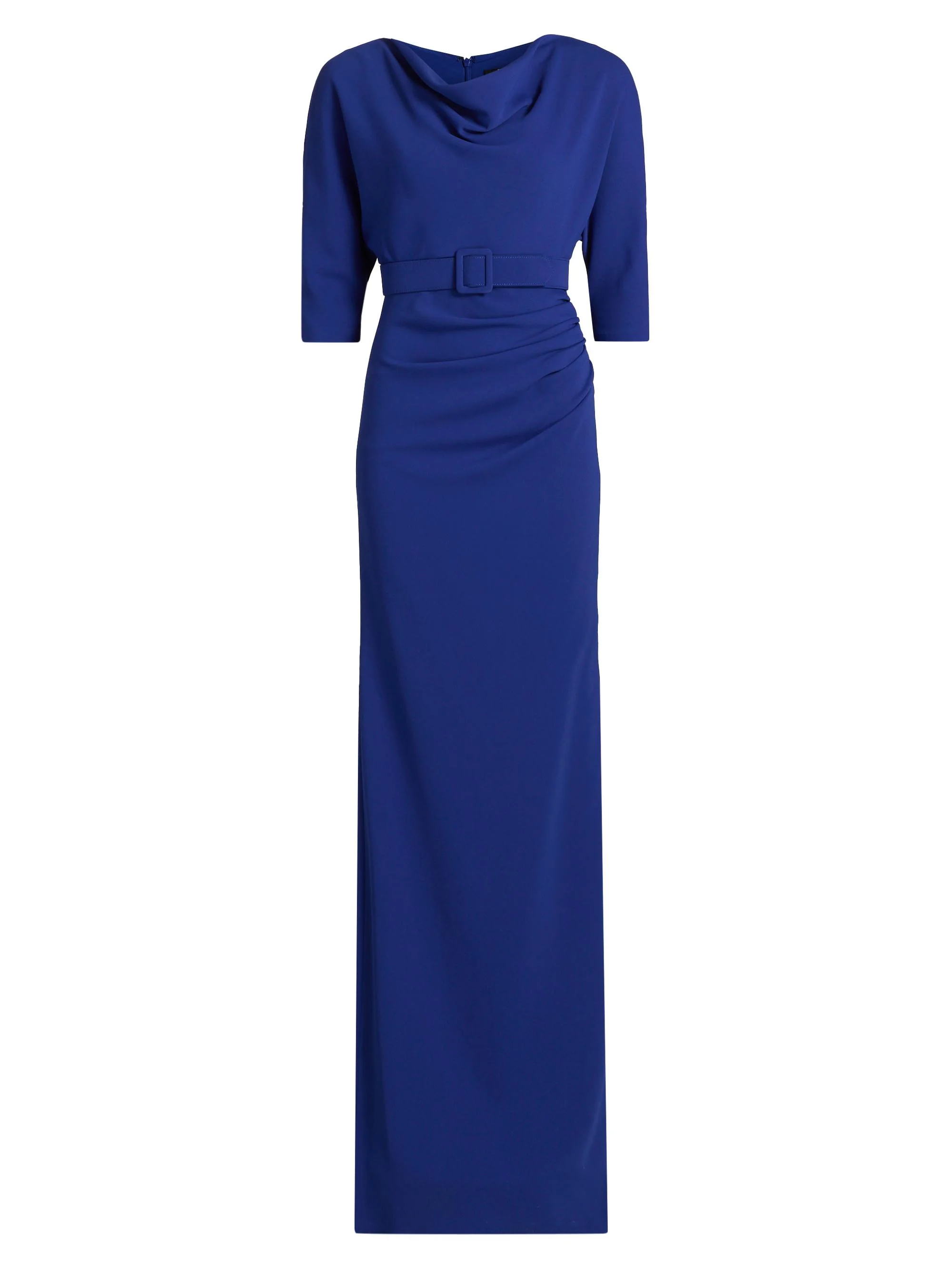 Women's Draped Belted Cowlneck Gown - Cobalt - 1