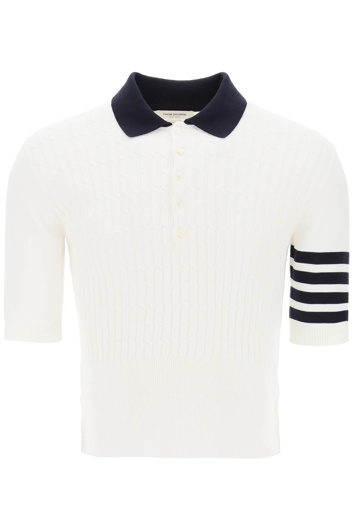 Thom Browne Placed Baby Cable 4 Bar Cotton Polo Sweater | REVERSIBLE