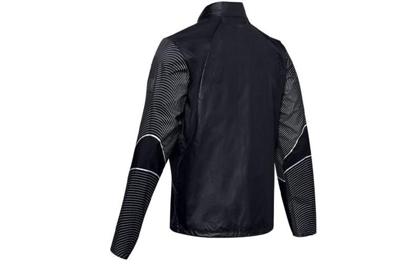 Under Armour Men's Under Armour Run Impasse Reflect Stripe Pattern Stand Collar Long Sleeves Jacket Black 1350944 outlook