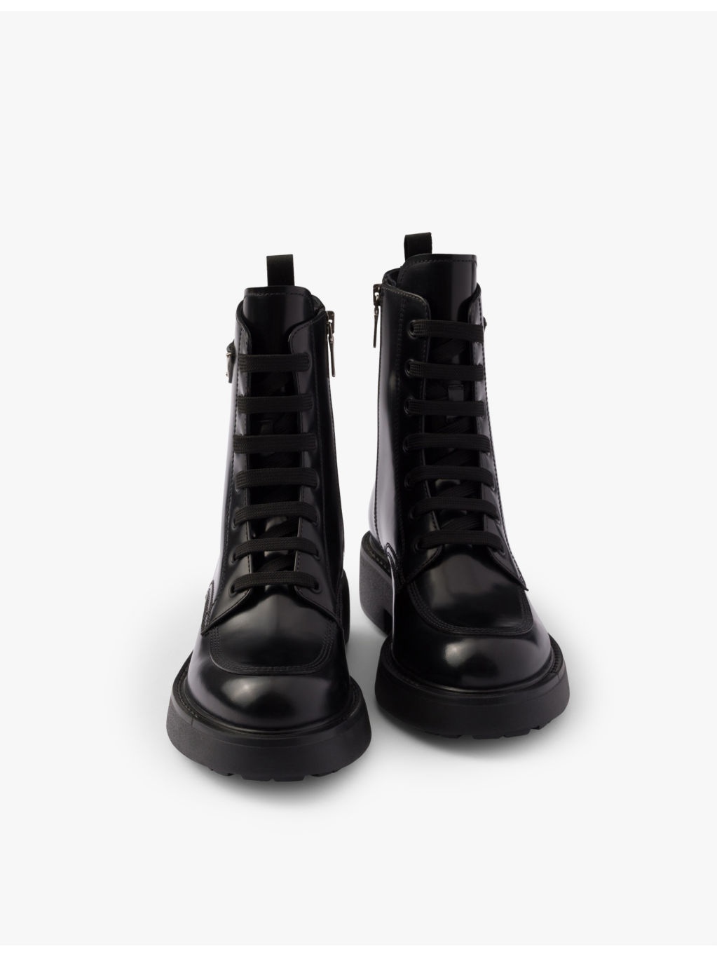 Brand-plaque brushed leather combat boots - 7