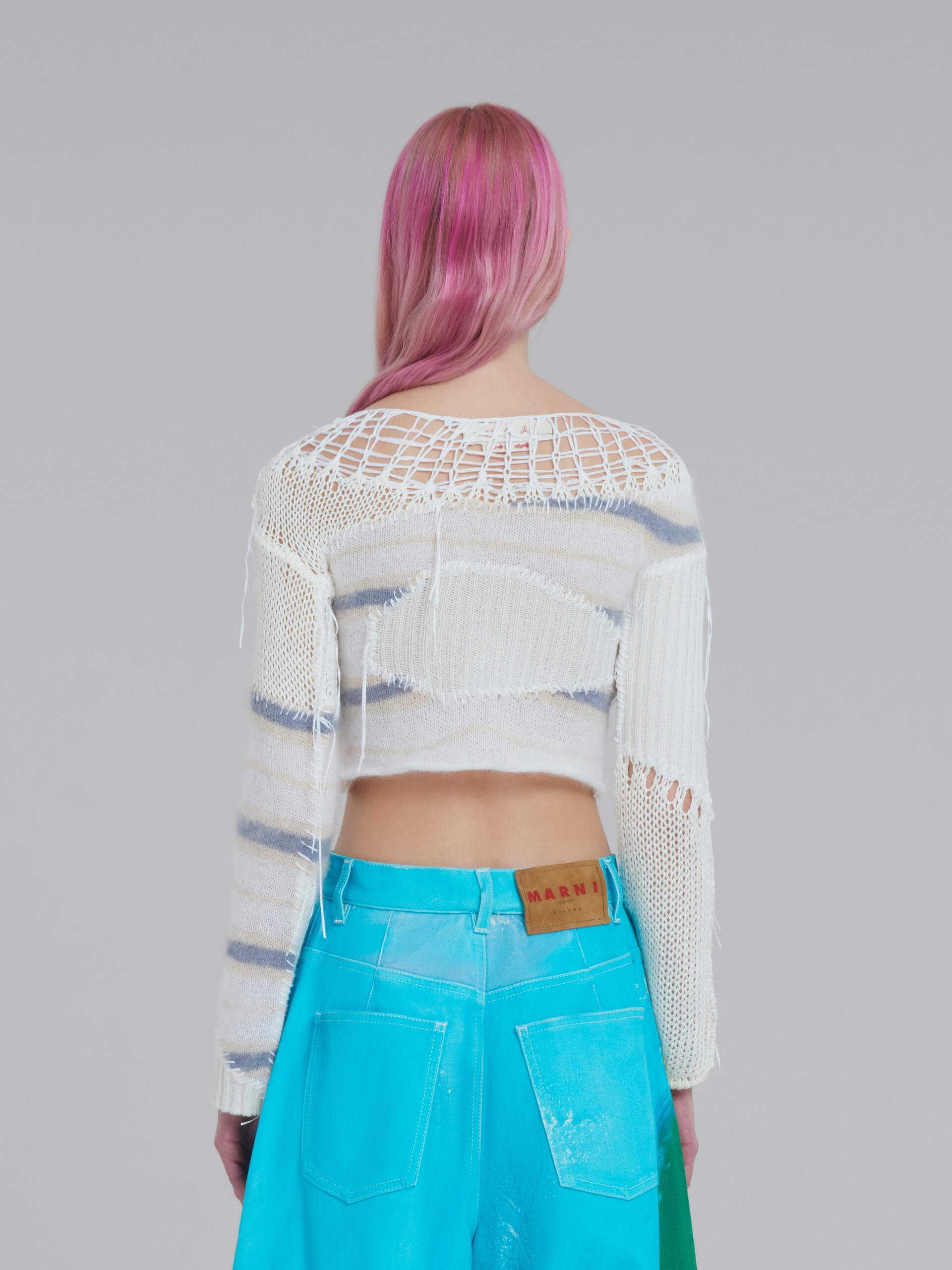 WHITE MOHAIR CROPPED PATCHWORK JUMPER - 3