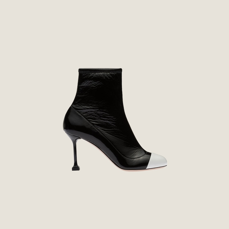 Metallic technical fabric and patent leather booties 1
