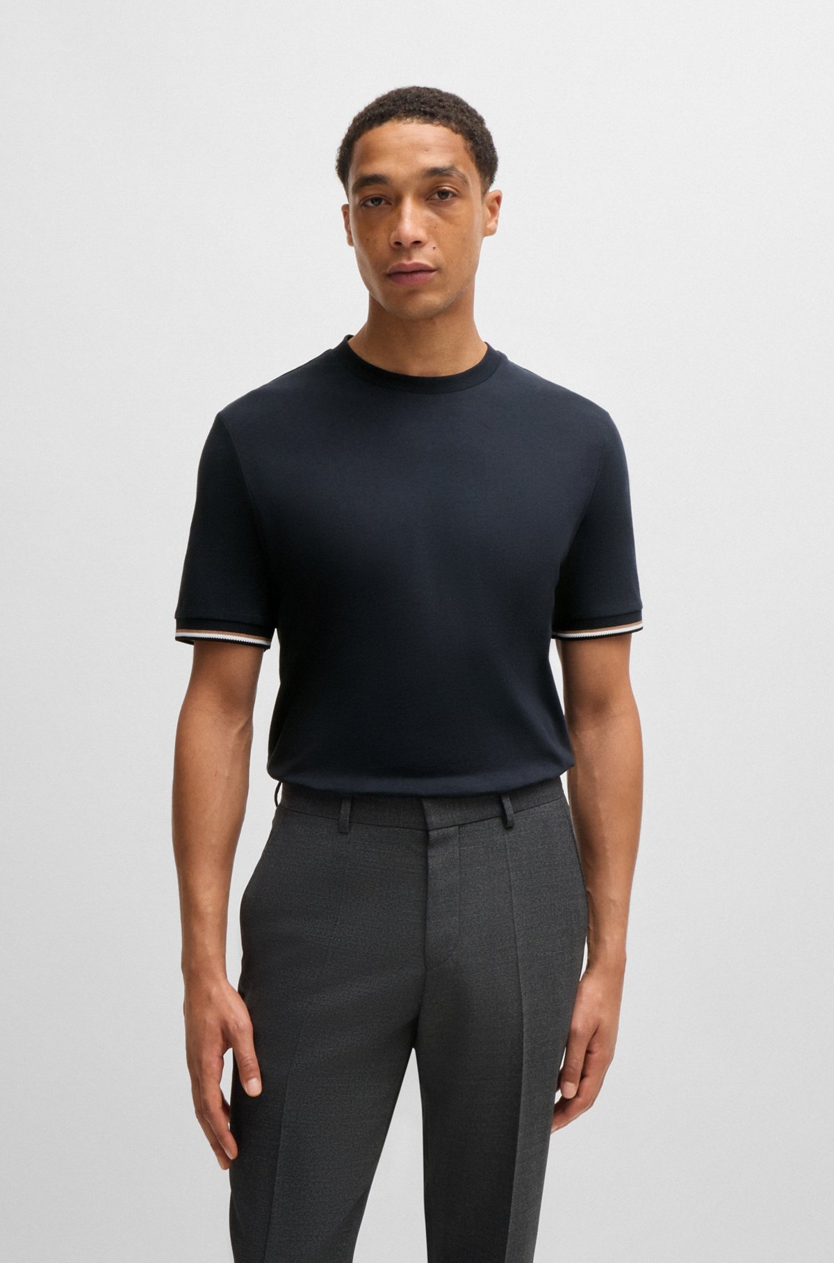 COTTON-JERSEY T-SHIRT WITH SIGNATURE-STRIPE CUFFS - 2
