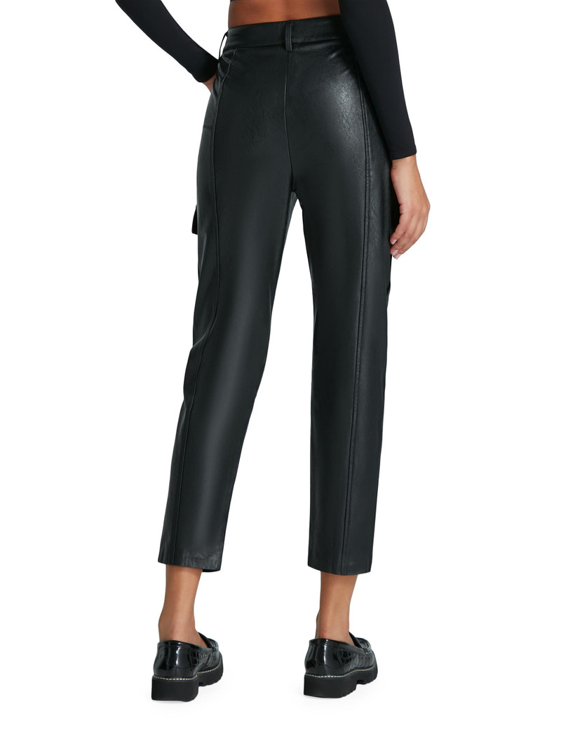 Women's Faux-Leather Crop Cargo Pants - Black 4