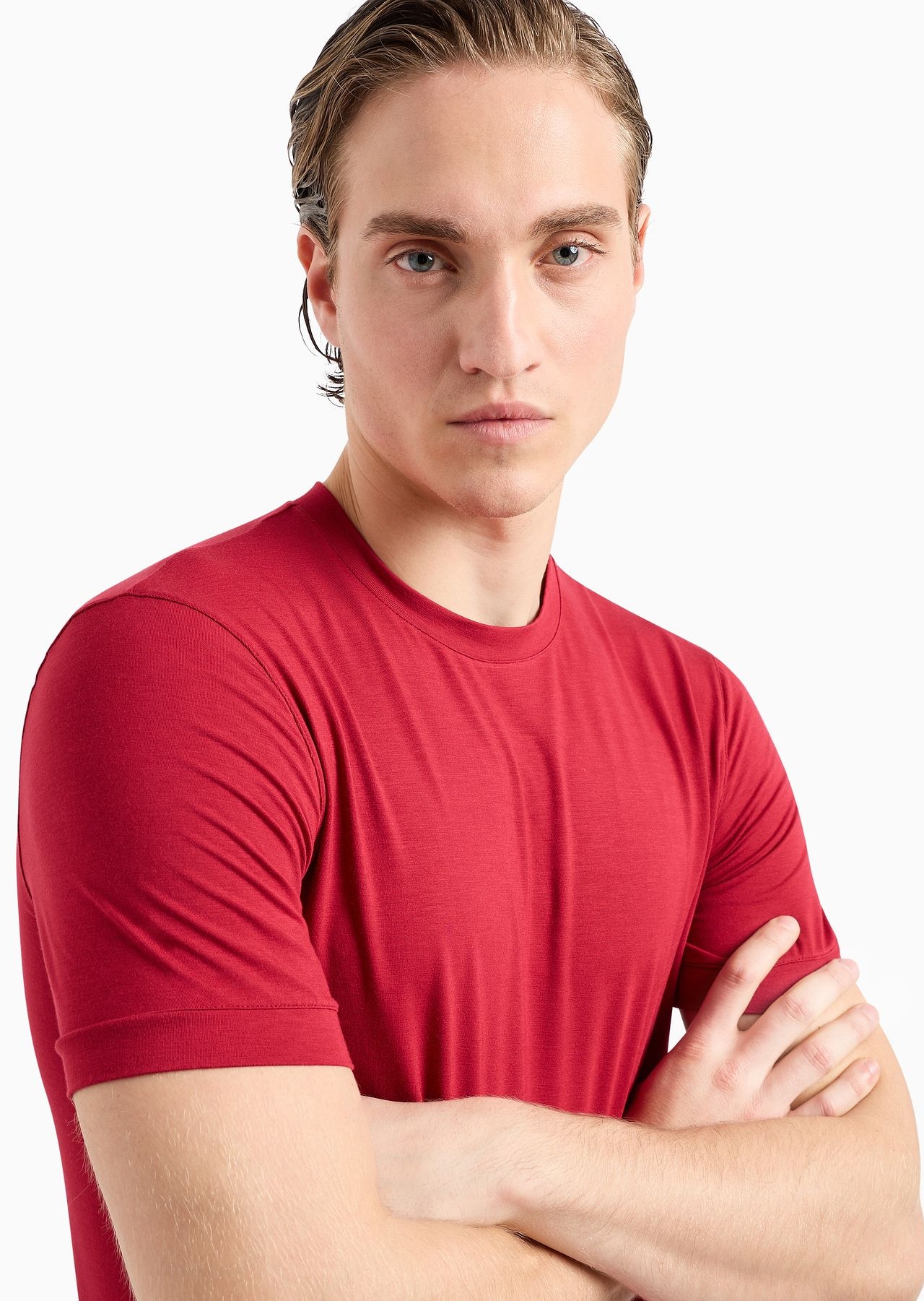 Crew-neck short-sleeved T-shirt in stretch viscose jersey - 5