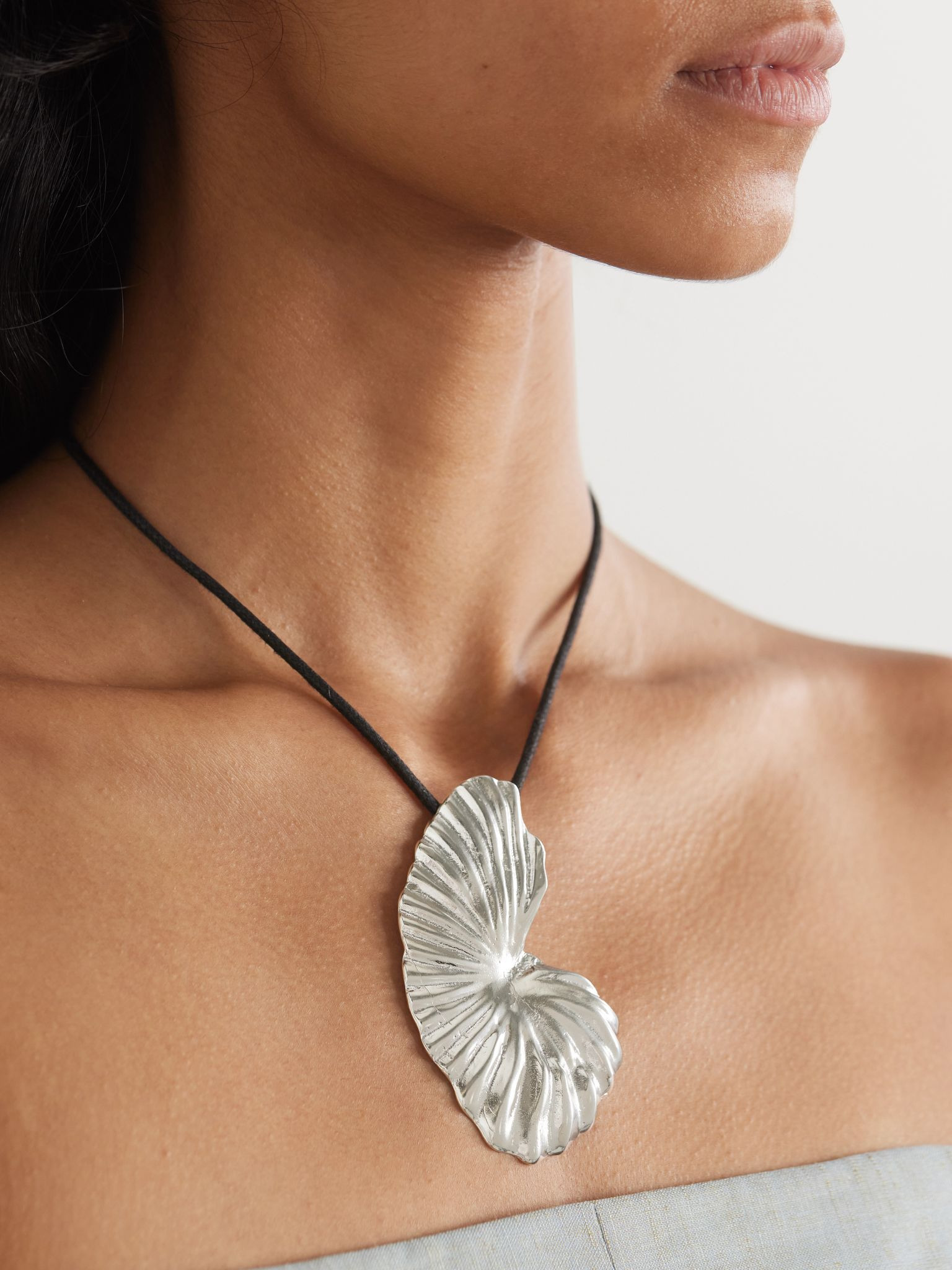 The Birth of Venus sterling silver and cord necklace Silver - 5