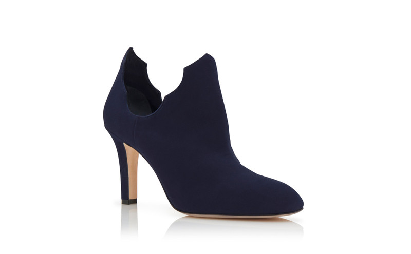 Navy Blue Suede Serrated Ankle Boots 3