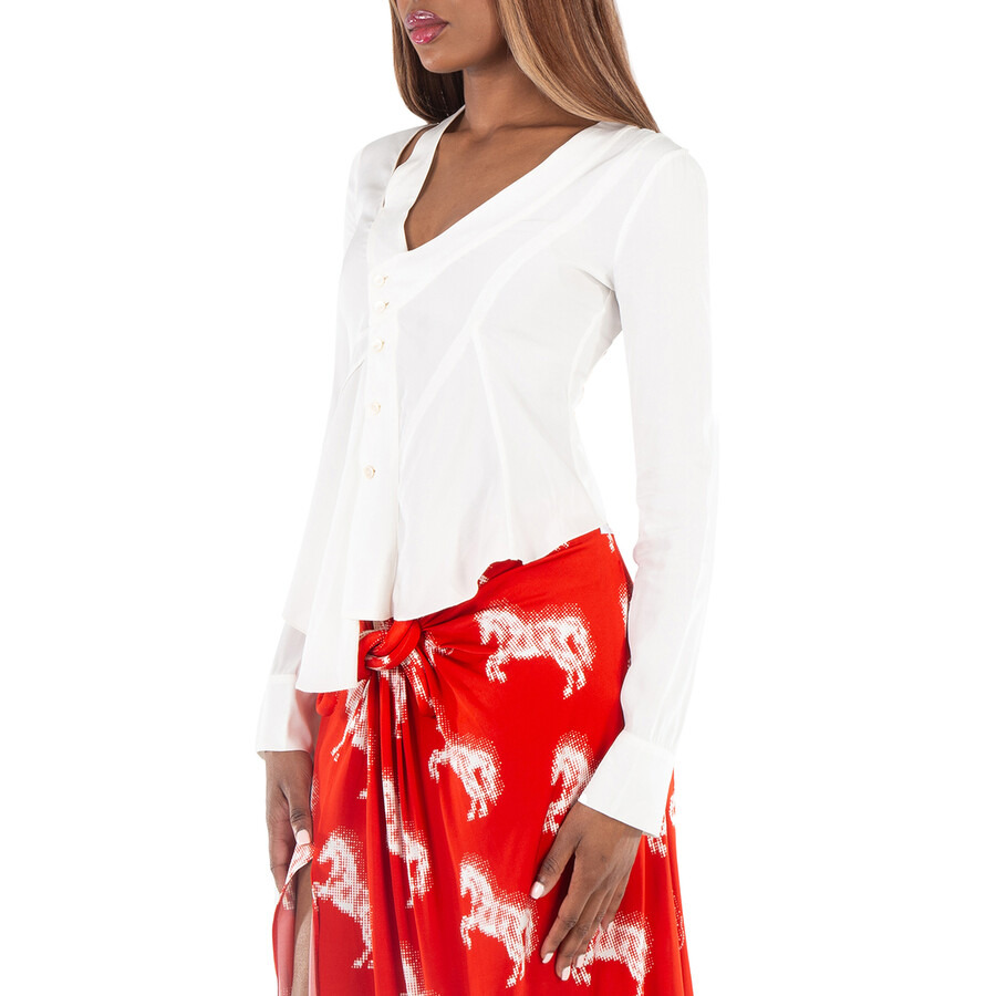 Stella Mccartney Ladies White Asymmetric Seam Detailed Shirt - 4