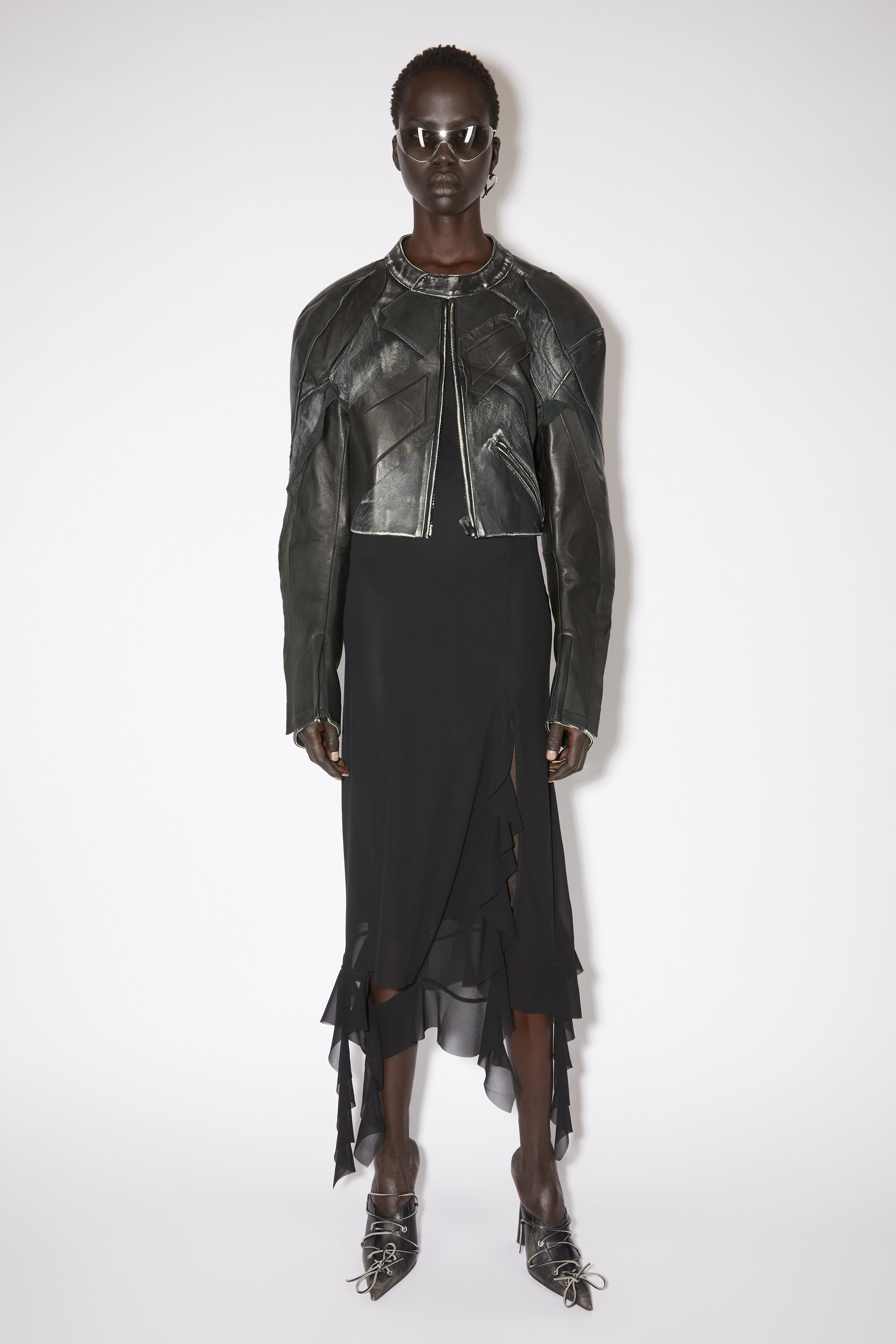 Patchwork leather biker jacket - Black - 2