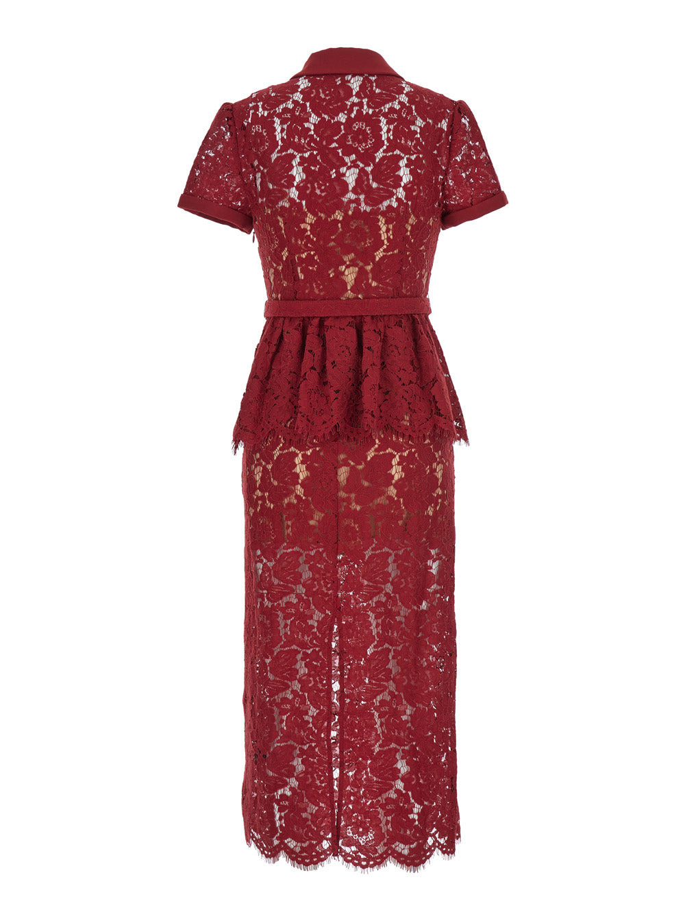 Self-Portrait Women Burgundy Lace Peplum Midi Dress - 2