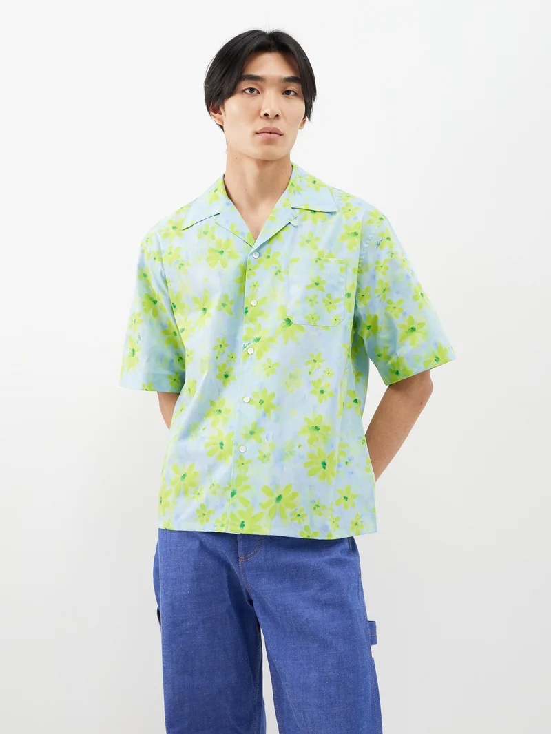 Floral-print cotton short-sleeved shirt - 1