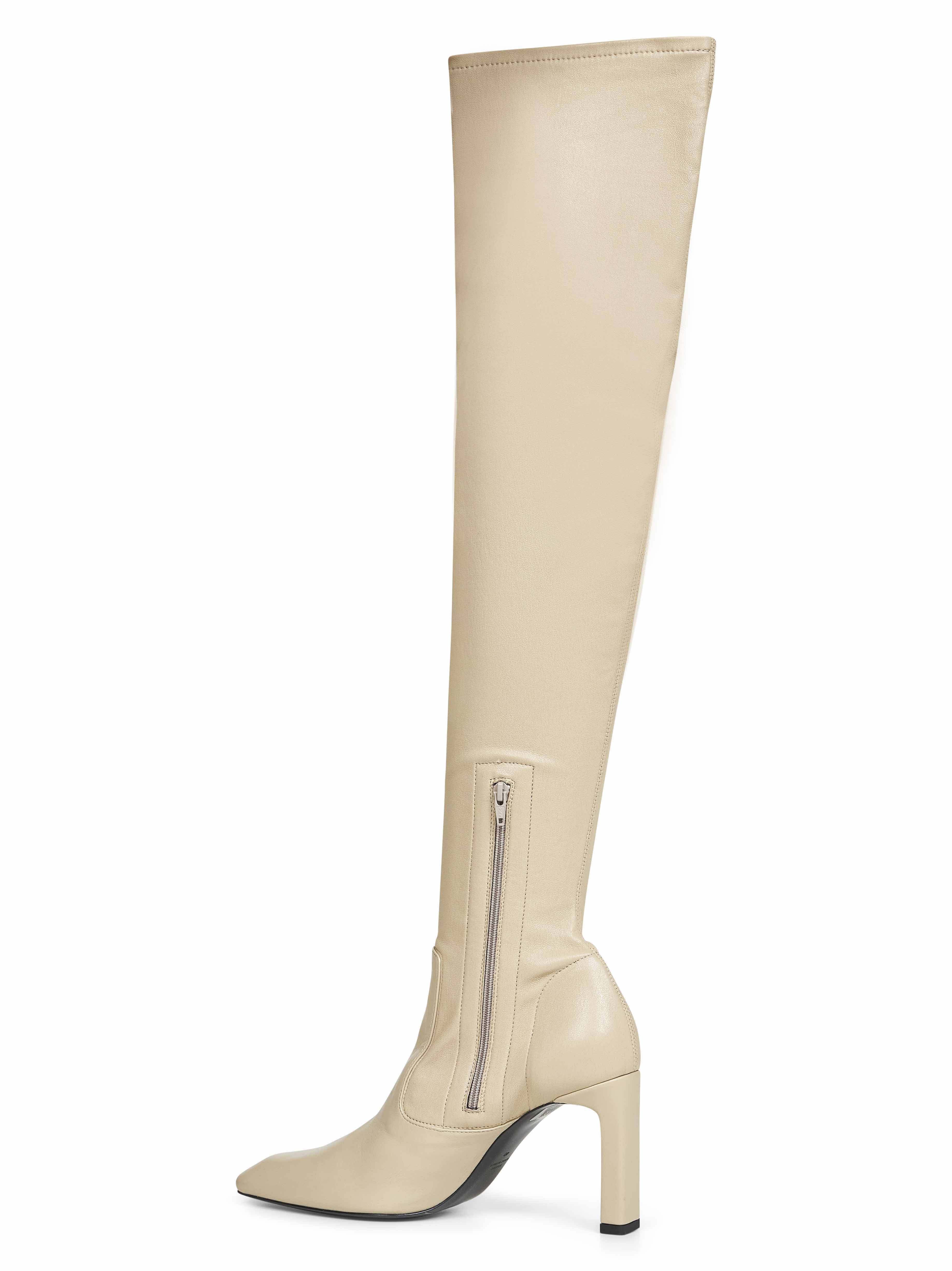 Beige nappa leather over-the-knee boots - 3
