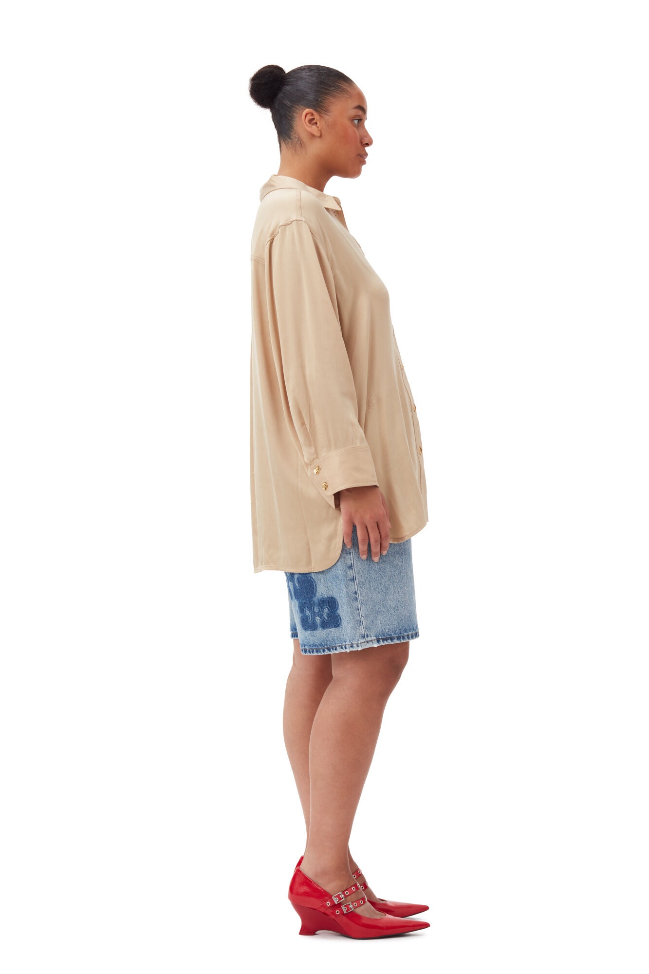 BEIGE WASHED SATIN SHIRT - 9
