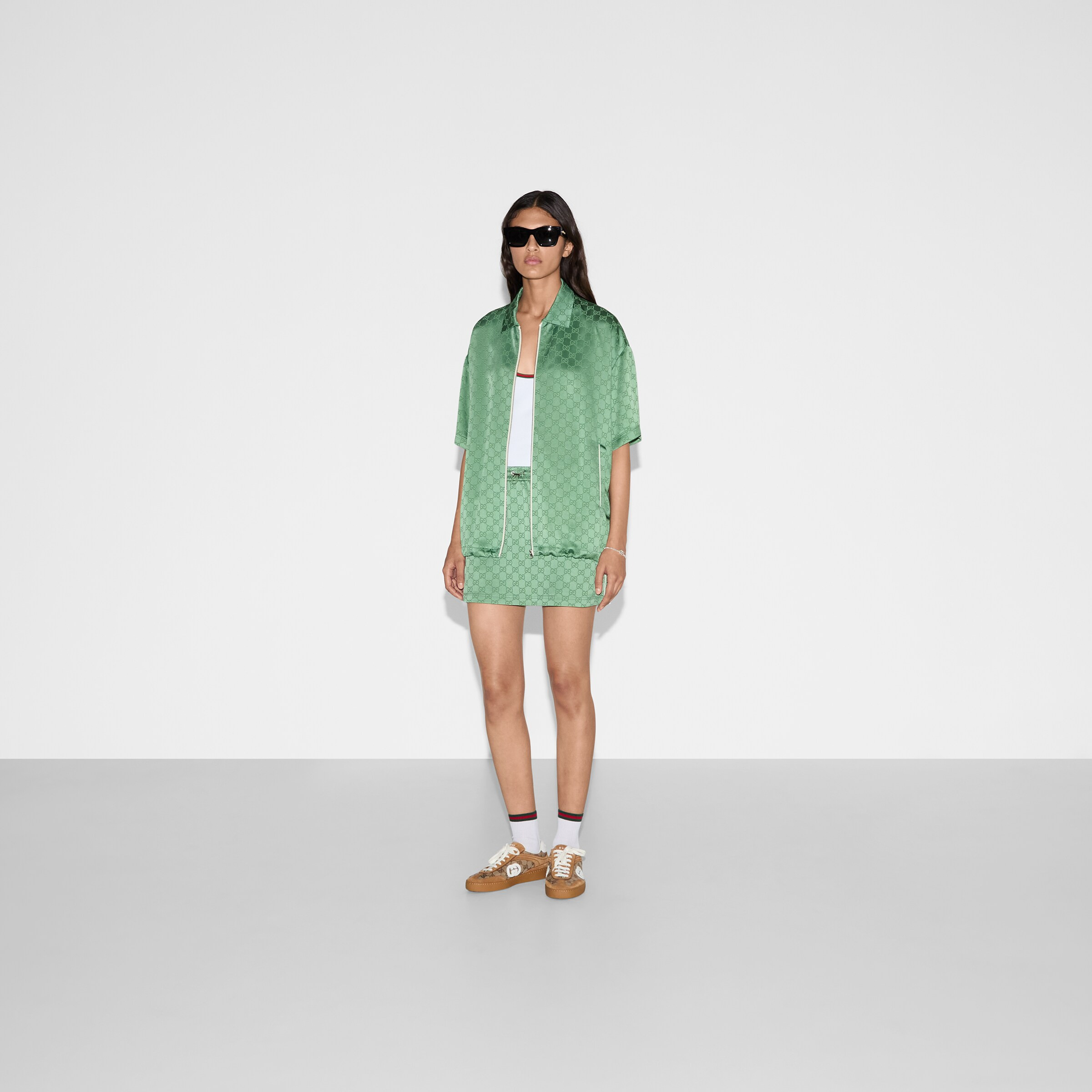 Relaxed fit GG satin zip shirt - 2