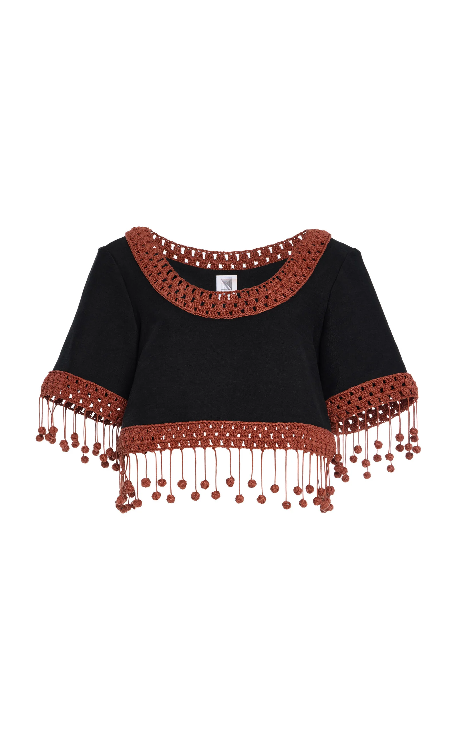 Return of the Mac(rame) Linen-Blend Crop Top black - 1