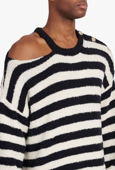 Black and nude striped eco-designed cotton sweater - 6