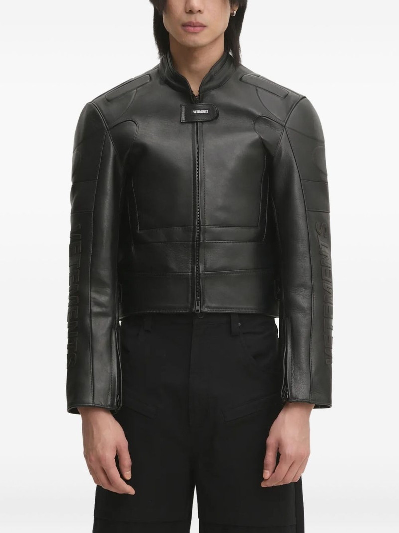 logo-embossed leather jacket 1