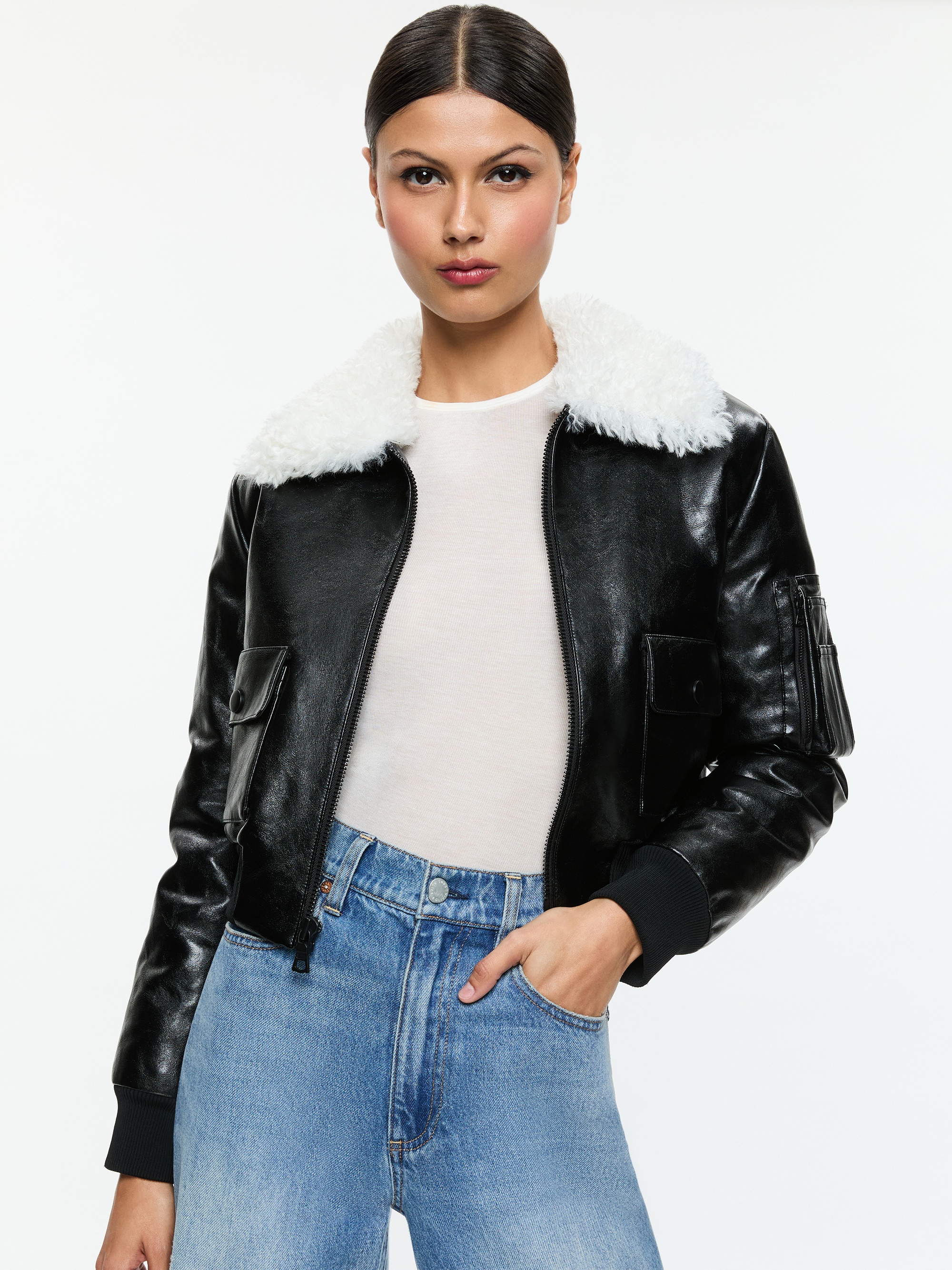WILLARD VEGAN AVIATOR FAUX FUR COLLAR JACKET - 2