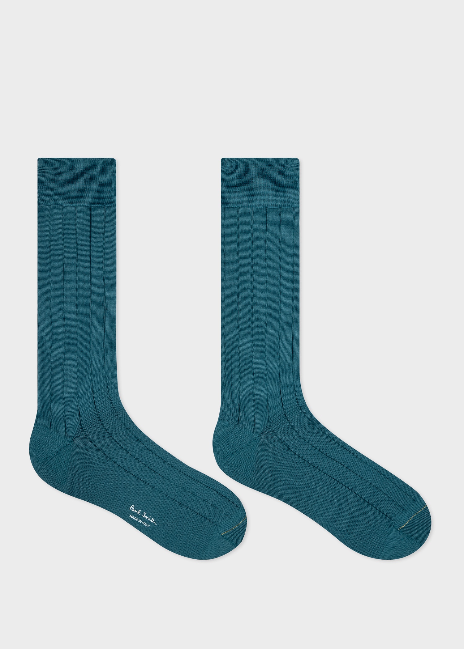 Teal Cotton-Blend Ribbed Socks - 3
