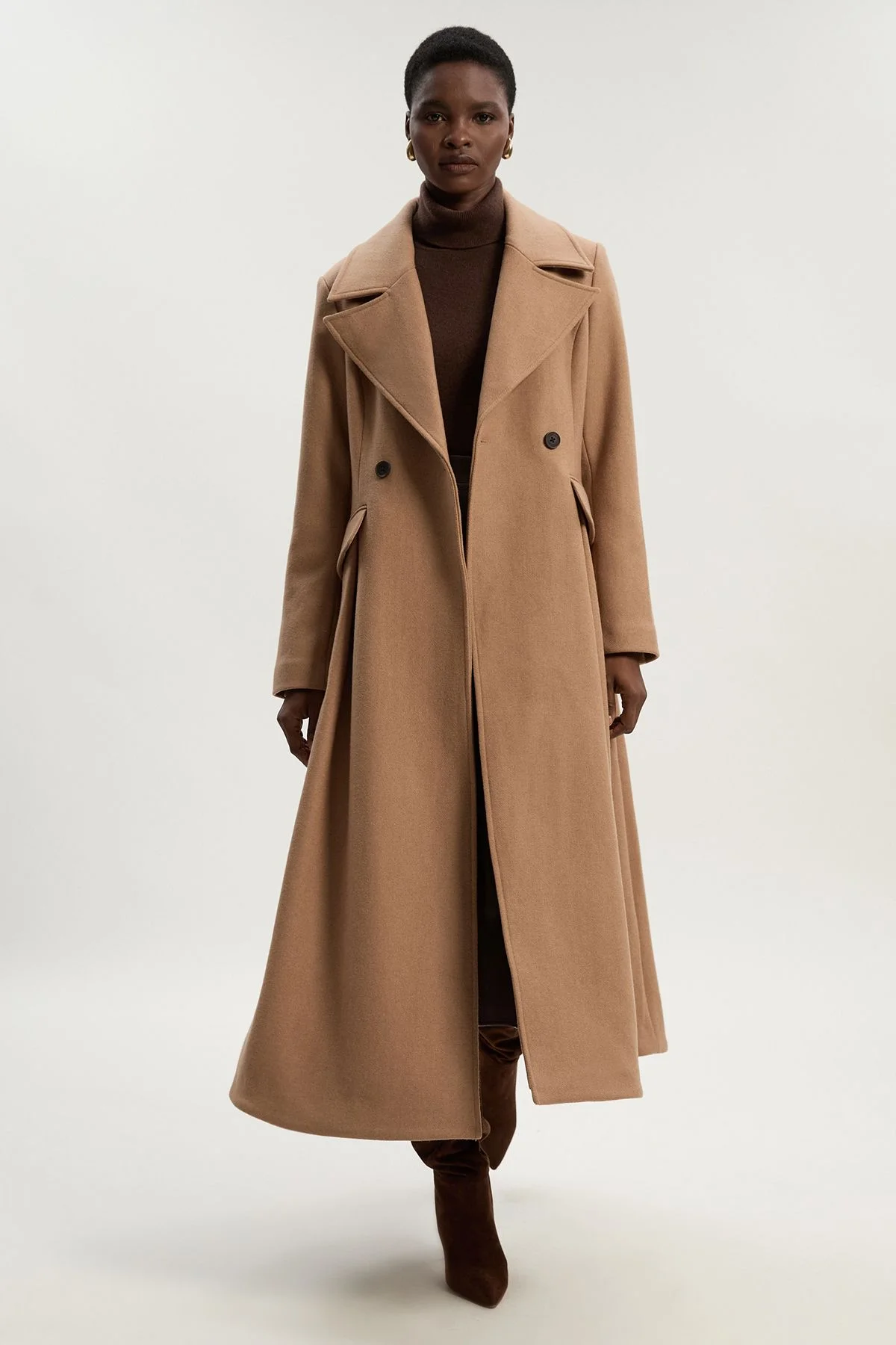 Petite Wool Tailored Flared Skirt Midi Coat - 1