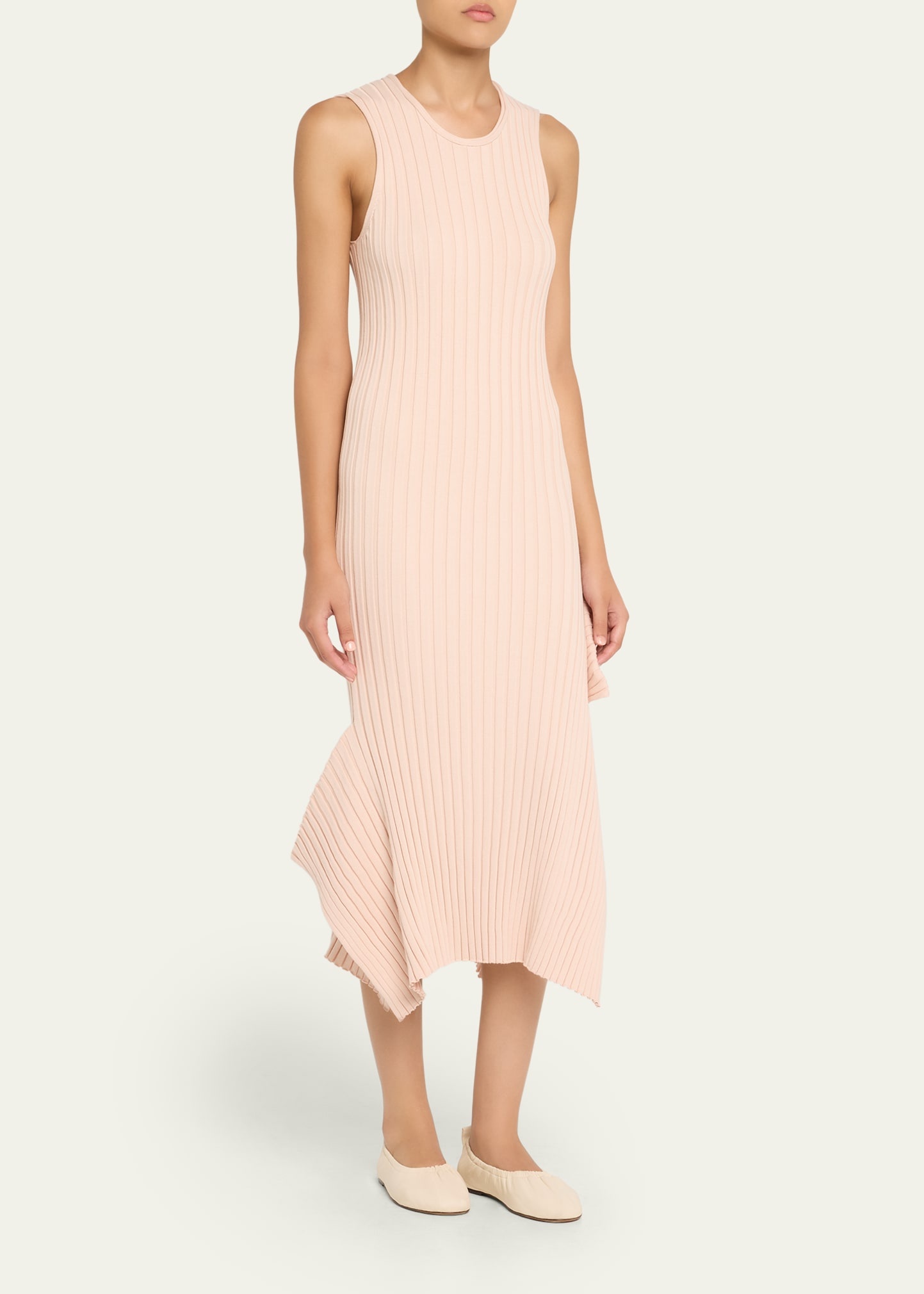 Asymmetric Hem Rib Knit Midi Dress - 4