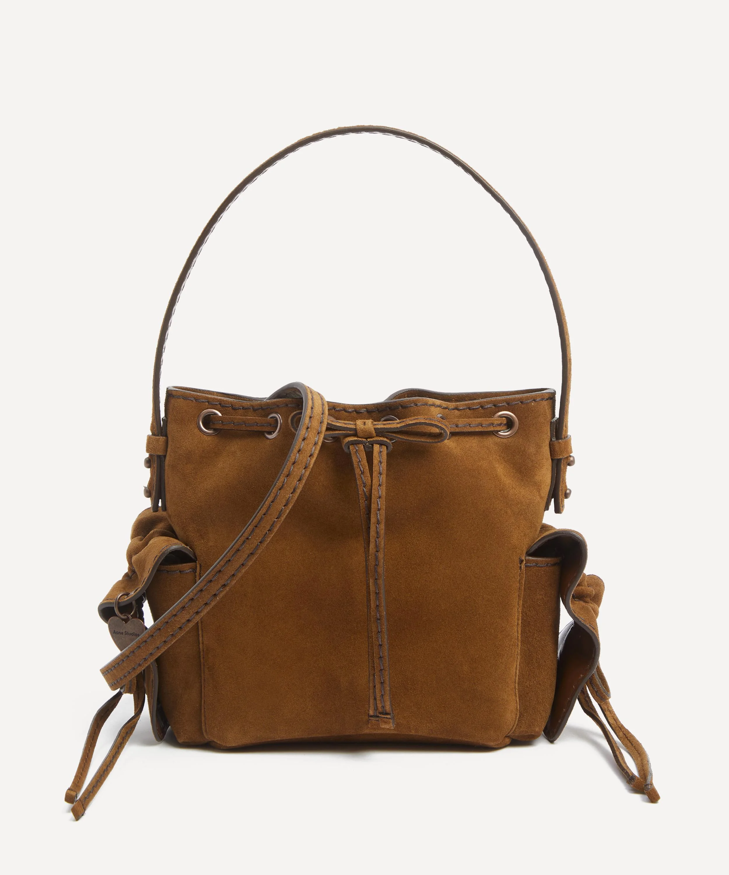 Multi-Pocket Mini Suede Bucket Bag - 1