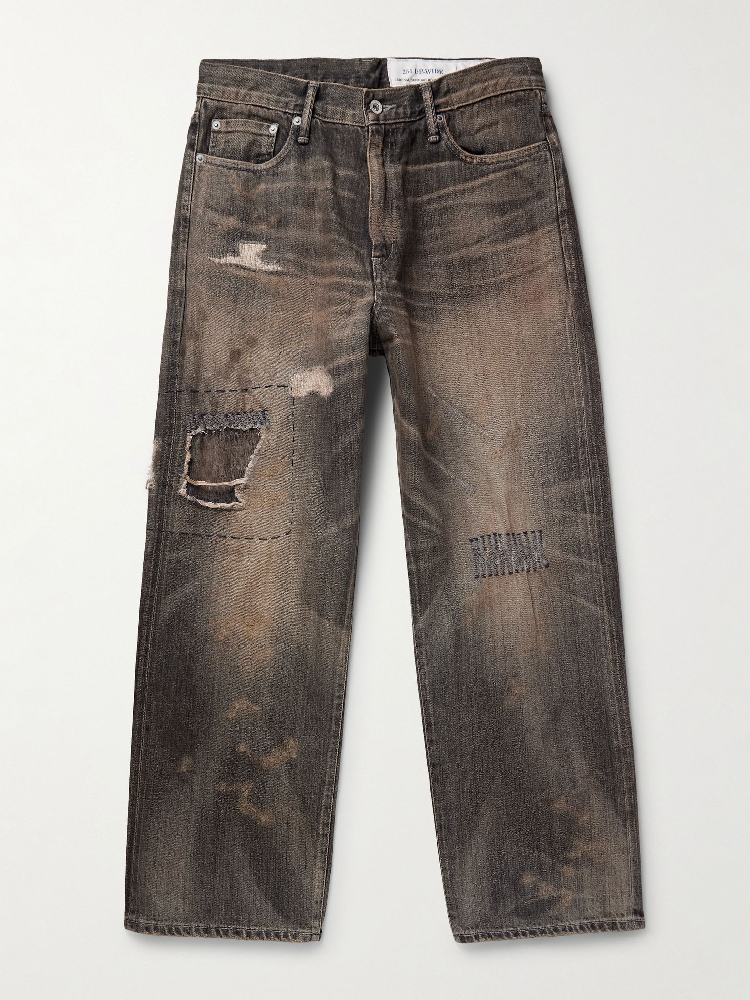 Savage Wide-Leg Distressed Selvedge Jeans Black - 1