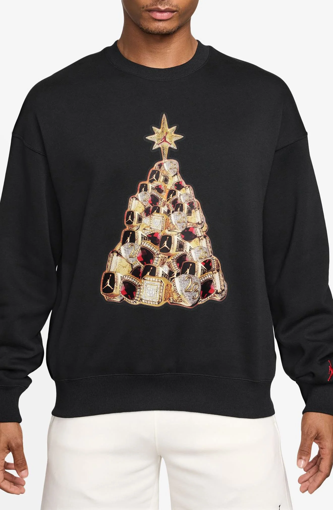 Jordan Holiday Tree Graphic Sweatshirt in Black/Gym Red at Nordstrom - 1
