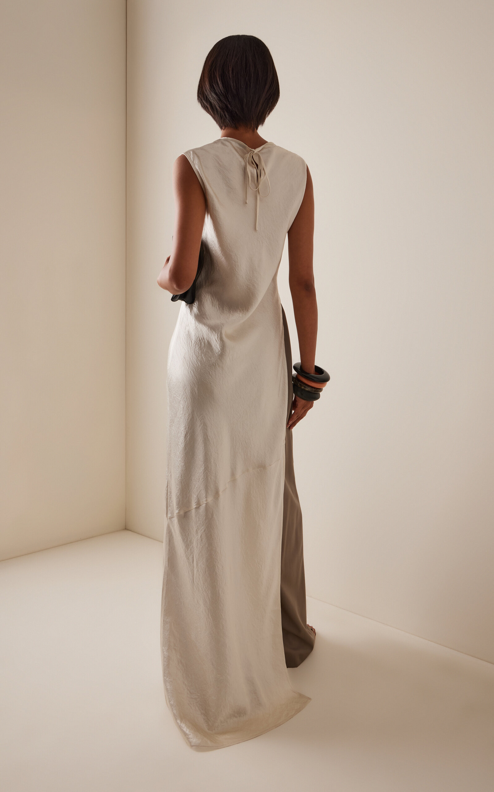 Revery Split Satin Maxi Dress ivory - 4