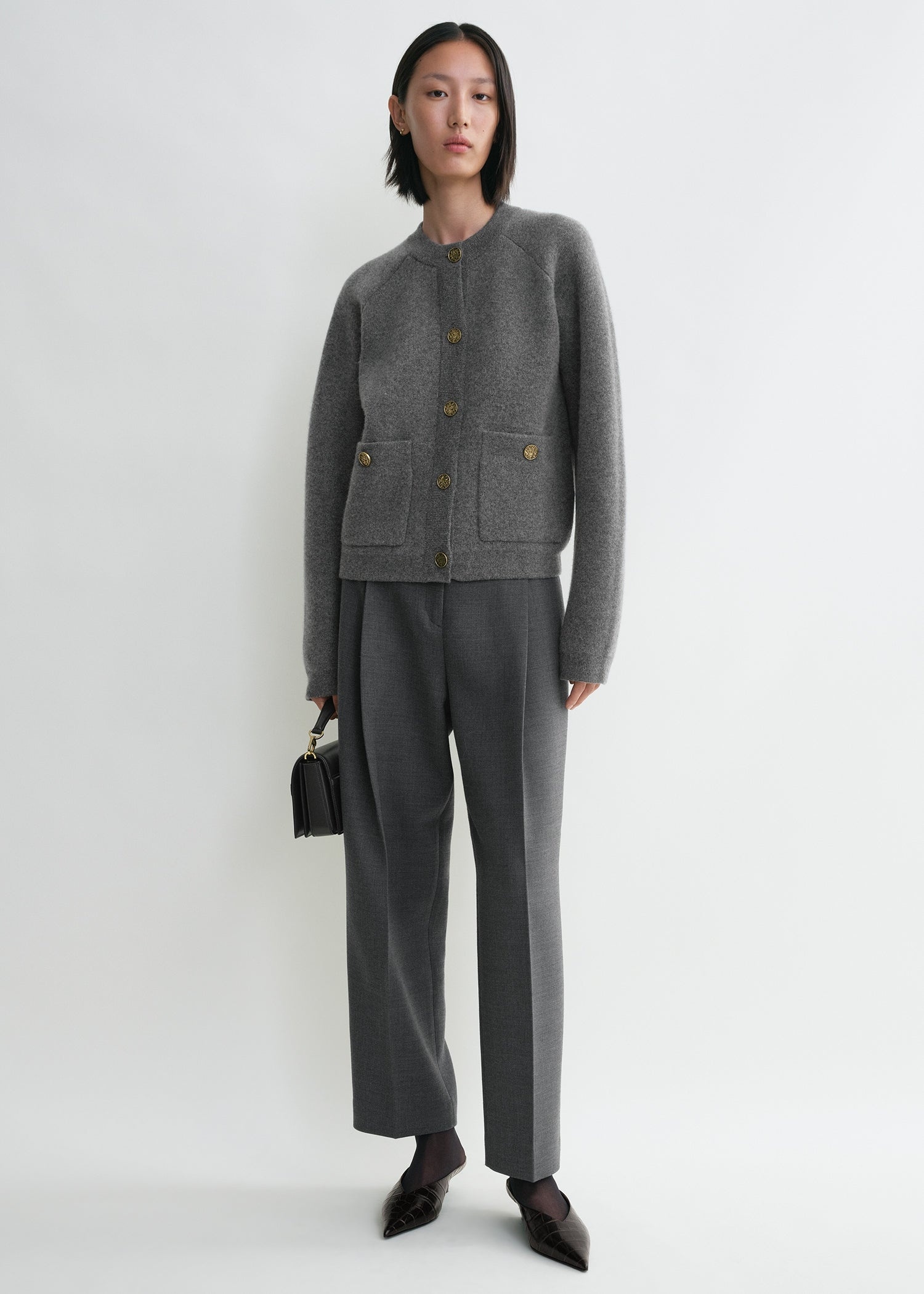 Hammered button cardigan grey melange - 2