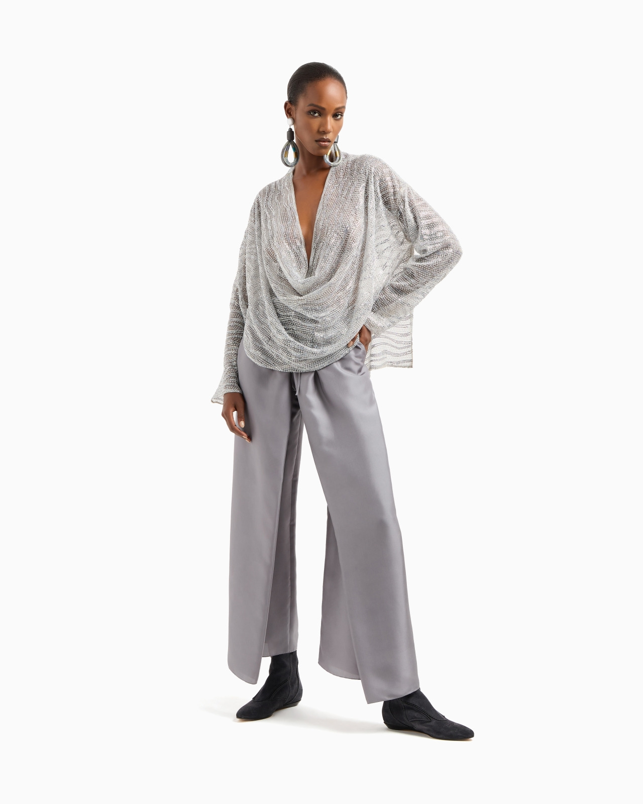 DRAPED BLOUSE WITH LUREX AND CRYSTAL EMBROIDERY - 2