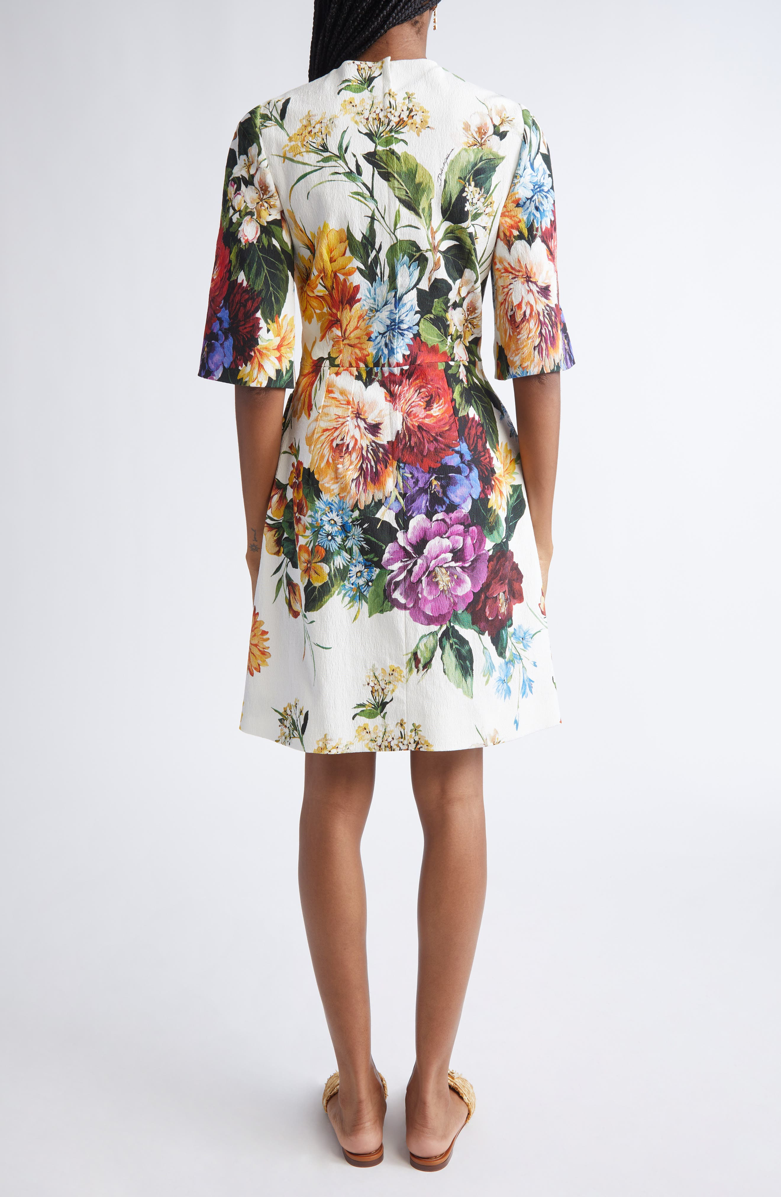 Dolce&Gabbana Floral Elbow Sleeve Sheath Dress in Ha5Pc B.fiori Cret. F.bco at Nordstrom - 2