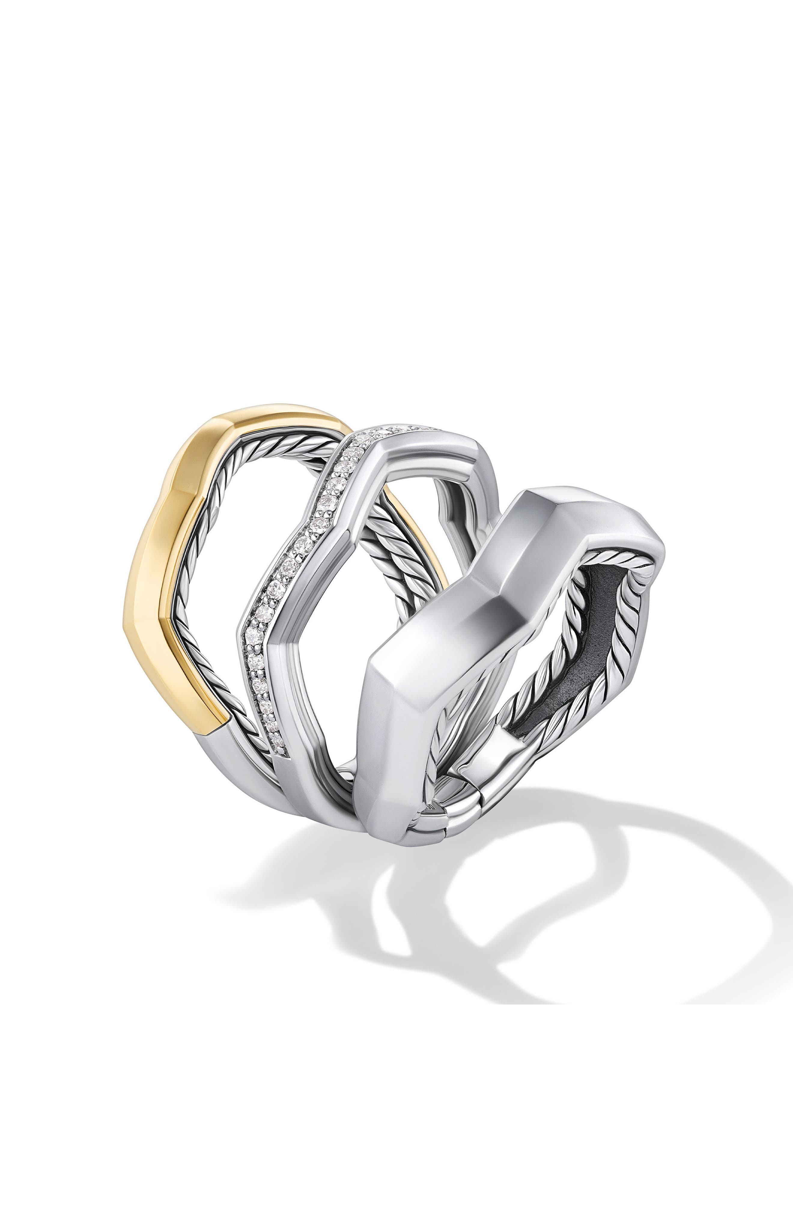 David Yurman Stax Zig Zag Triple Row Diamond Ring in Sterling Silver/Yellow Gold at Nordstrom - 2