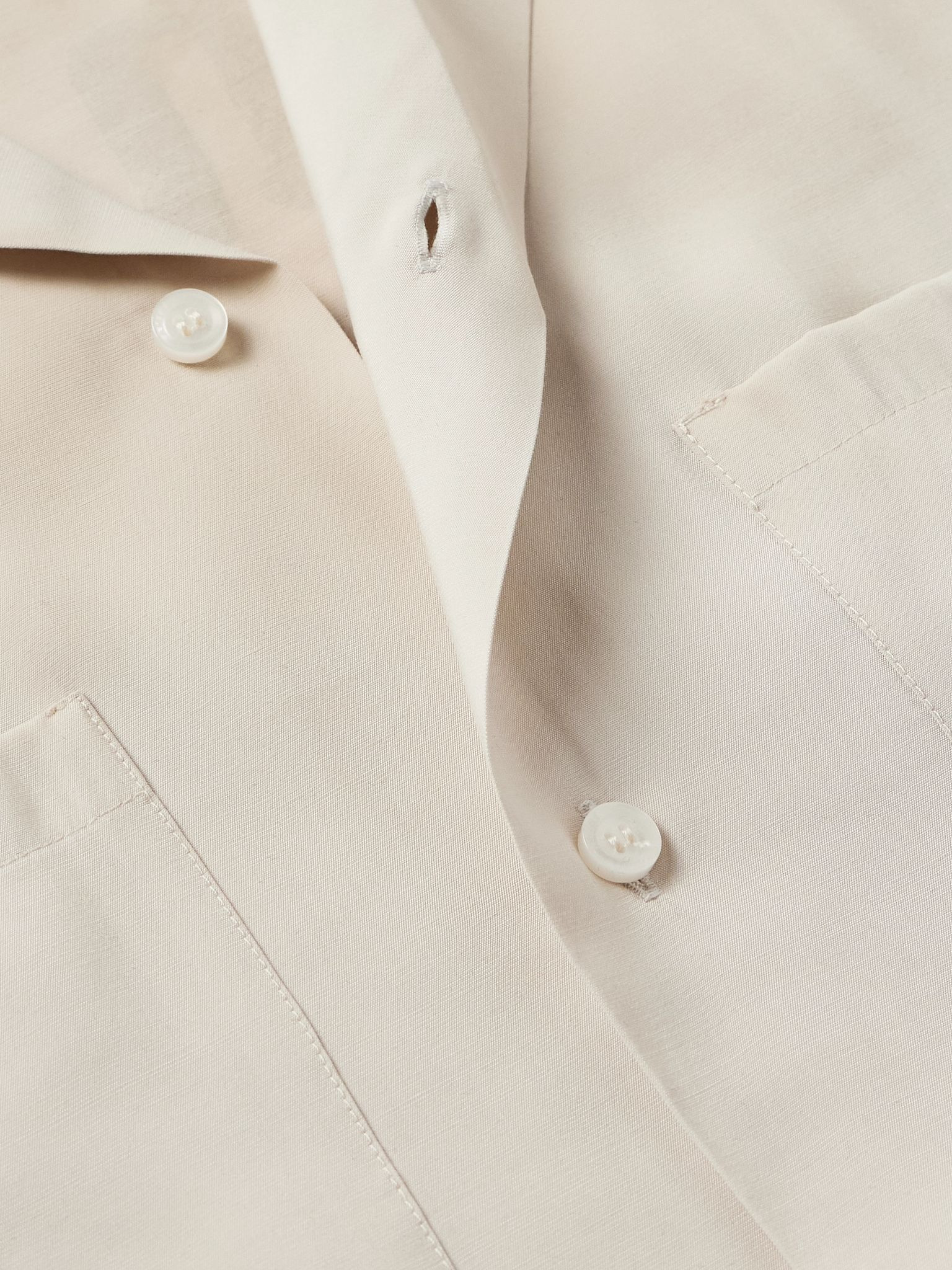 Convertible-Collar Logo-Flocked Modal-Blend Shirt Off-white - 4